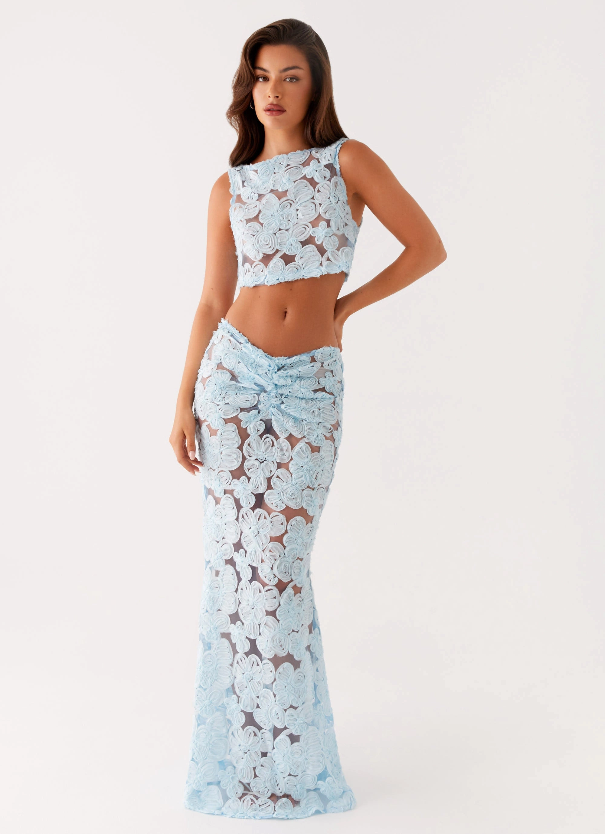 Seamless construction Senior Style Fiorella Floret Maxi Skirt - Blue