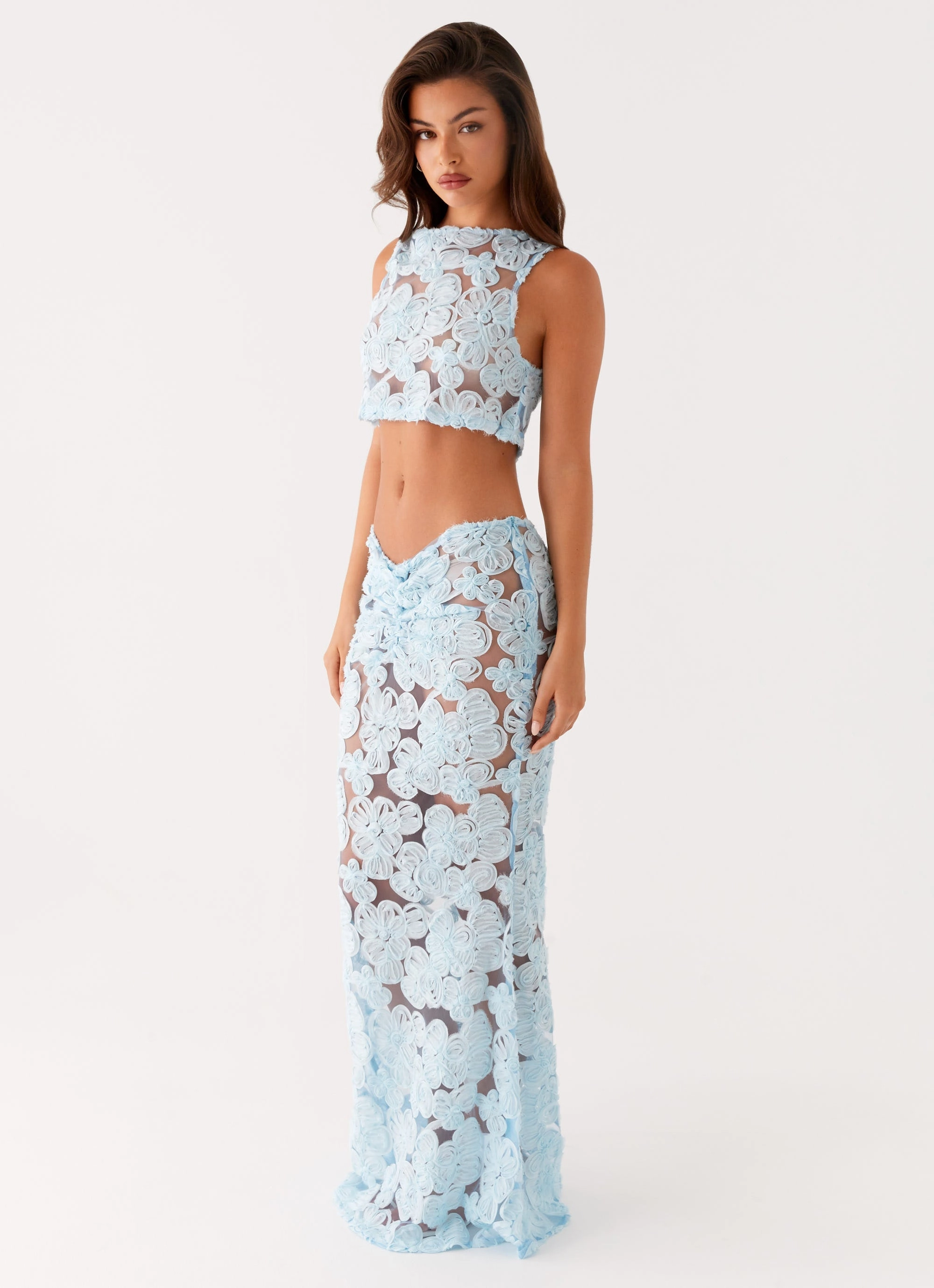 Fiorella Floret Maxi Skirt - Blue City Style Contrast Stitching