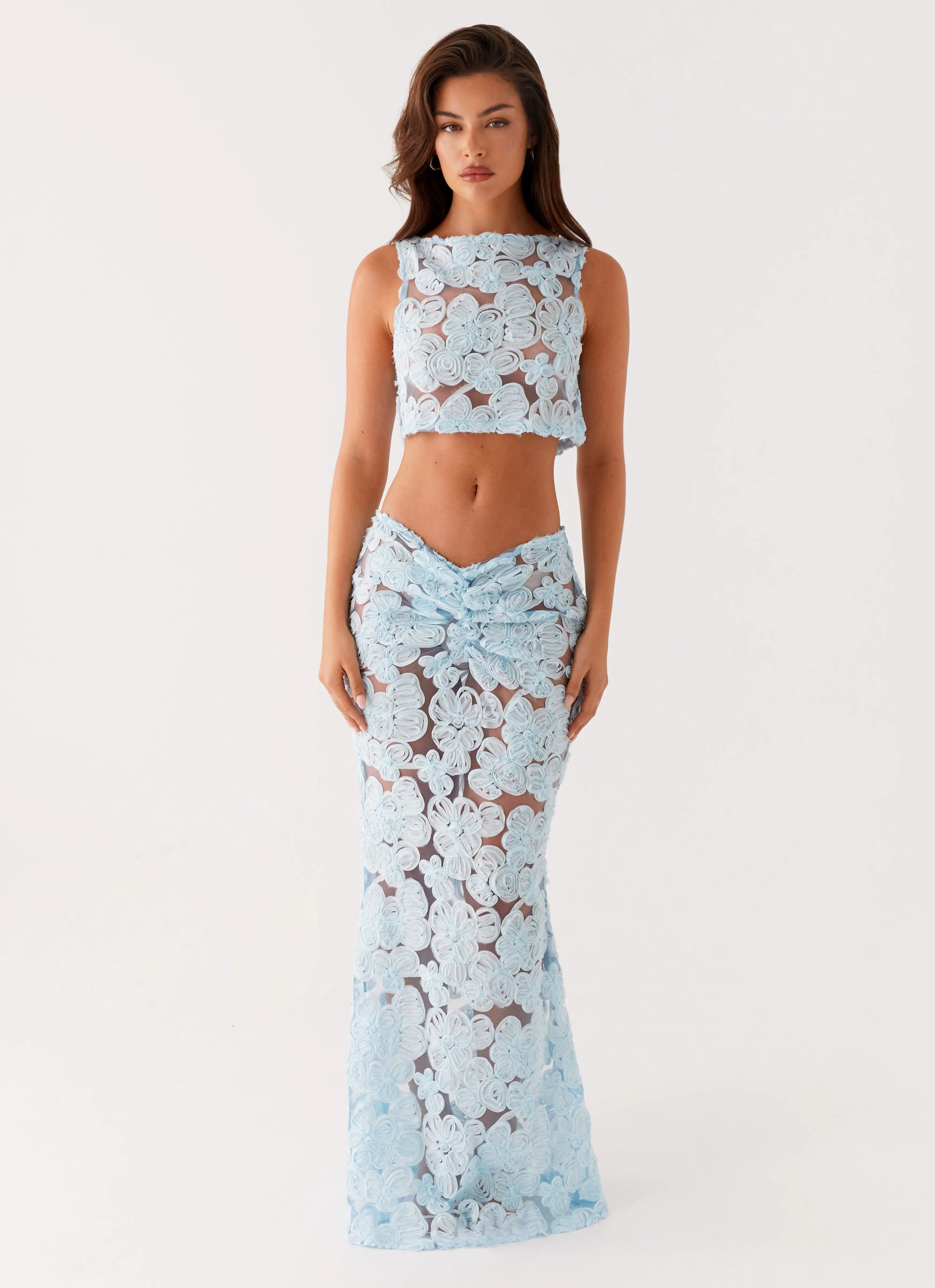 Fiorella Floret Maxi Skirt - Blue BreathableMeshLining