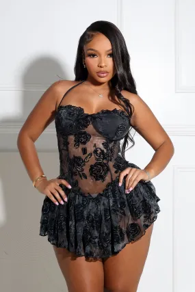 Garden Fresh Sable Velvet Mesh Burnout Mini Dress