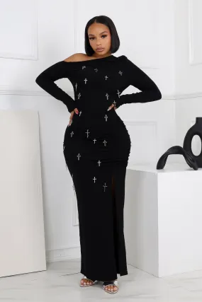 Set Me Free Cross Metal Maxi Dress Statement Neck Air Touch