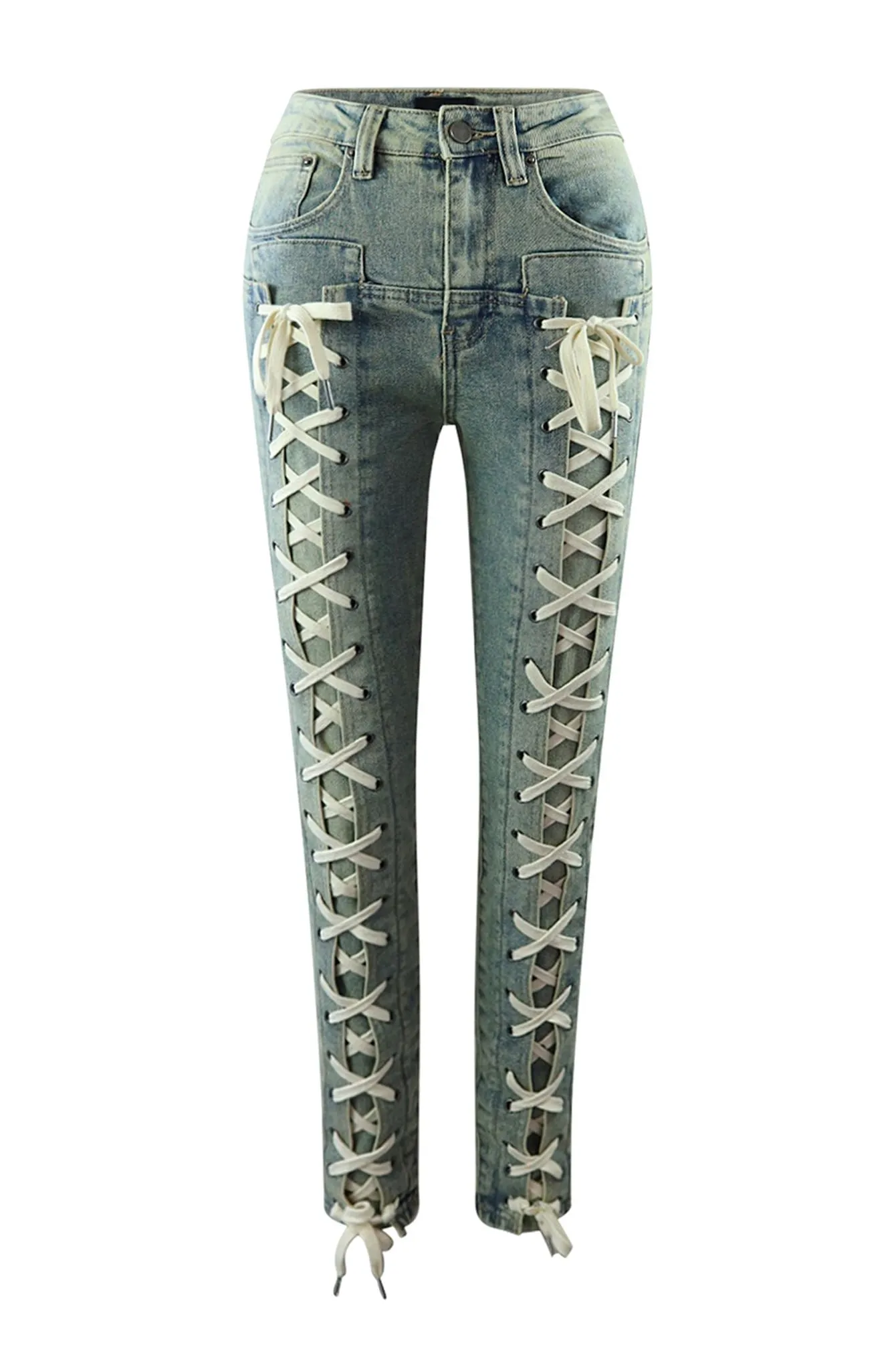 Anytime Look Anti Bacterial Treatment Chill Day Lace Up Skinny Jeans
