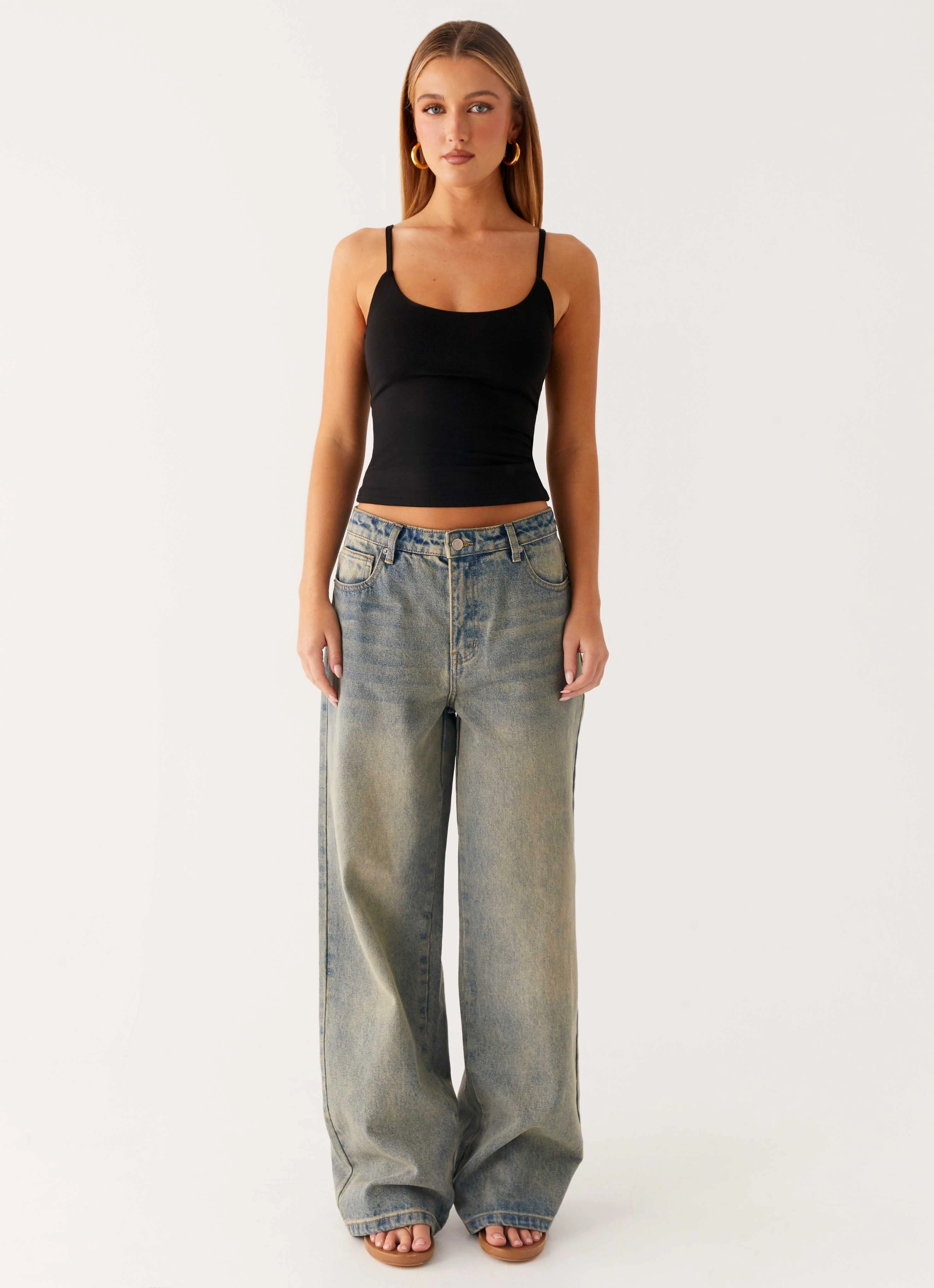 Keanna Low Rise Denim Jeans - Dirty Wash Comfortable Wear Standard Piece