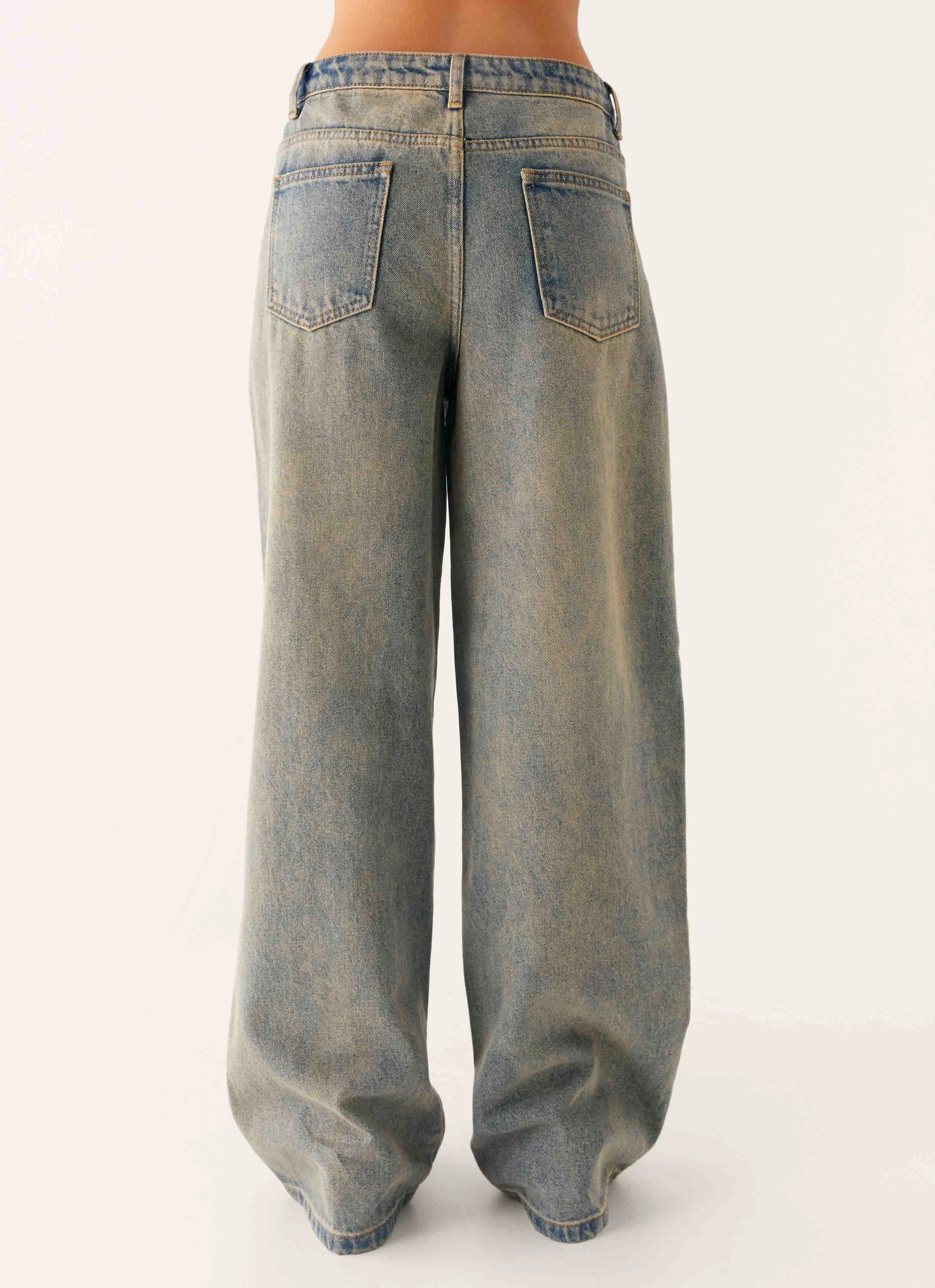 Keanna Low Rise Denim Jeans - Dirty Wash Bartack Stitching