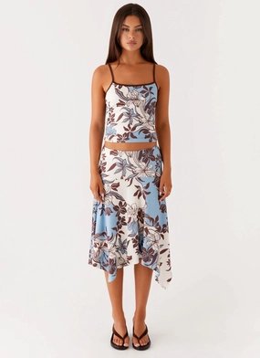 Skye Midi Skirt - Bluewood Blossom Refined Mood