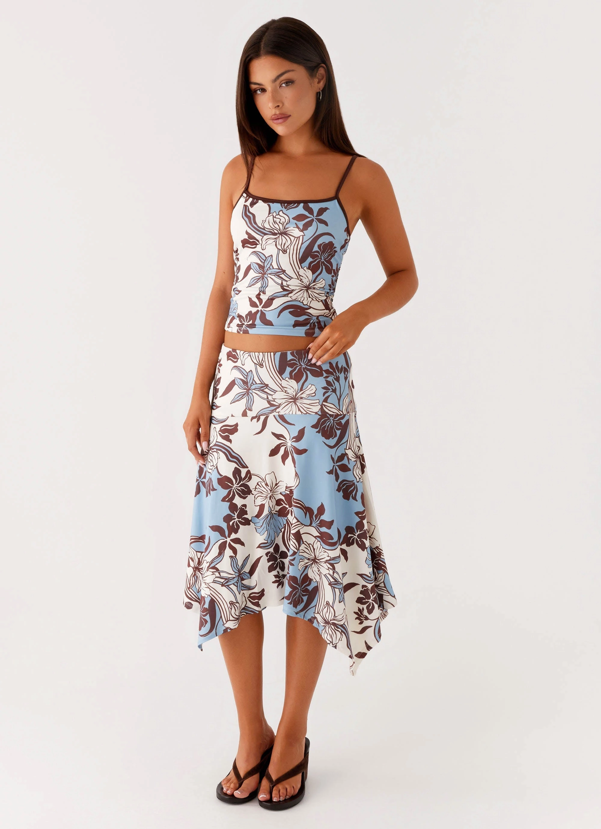 Skye Midi Skirt - Bluewood Blossom Adjustable Hem