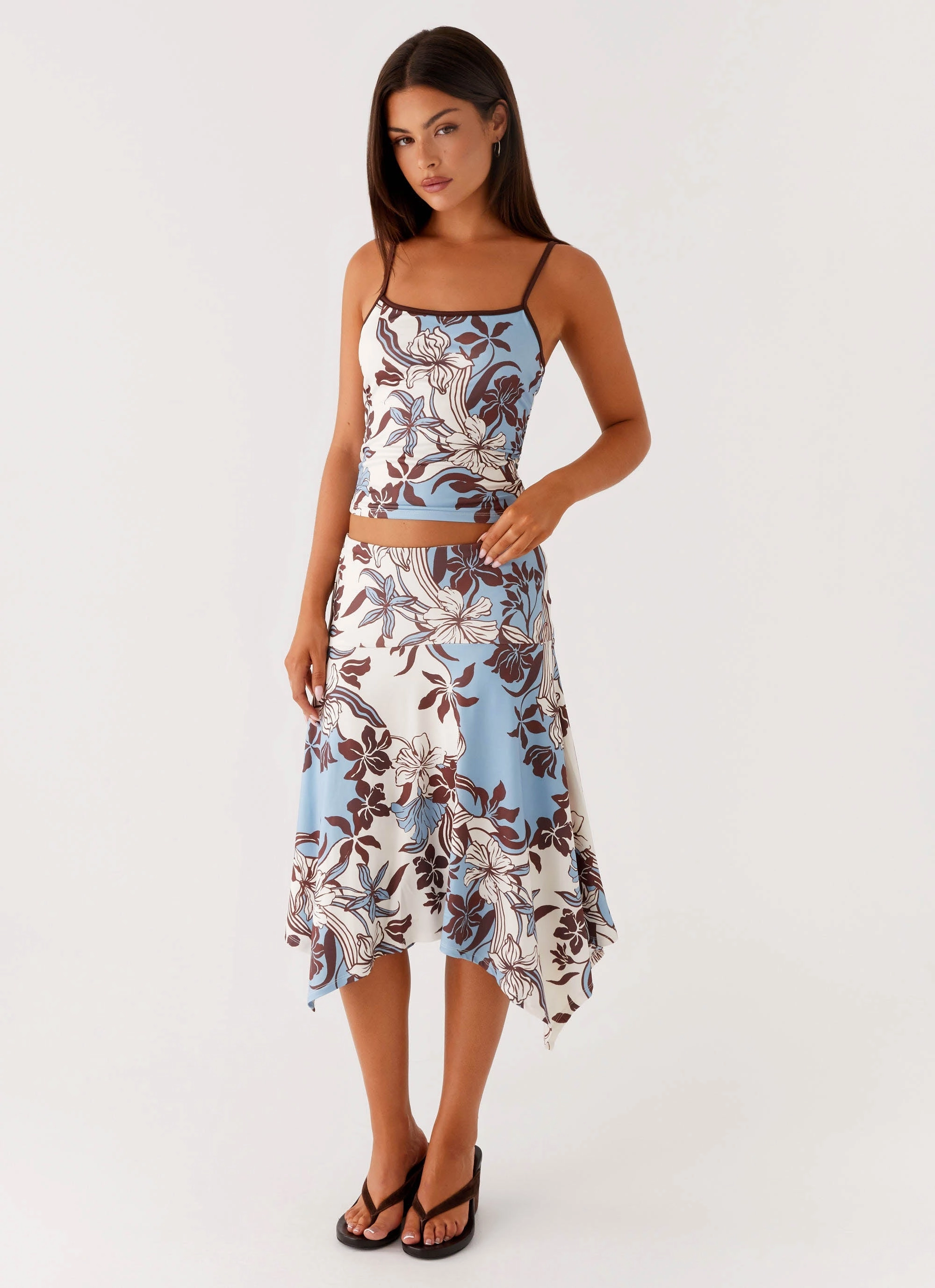 Skye Midi Skirt - Bluewood Blossom Style Fusion button detail