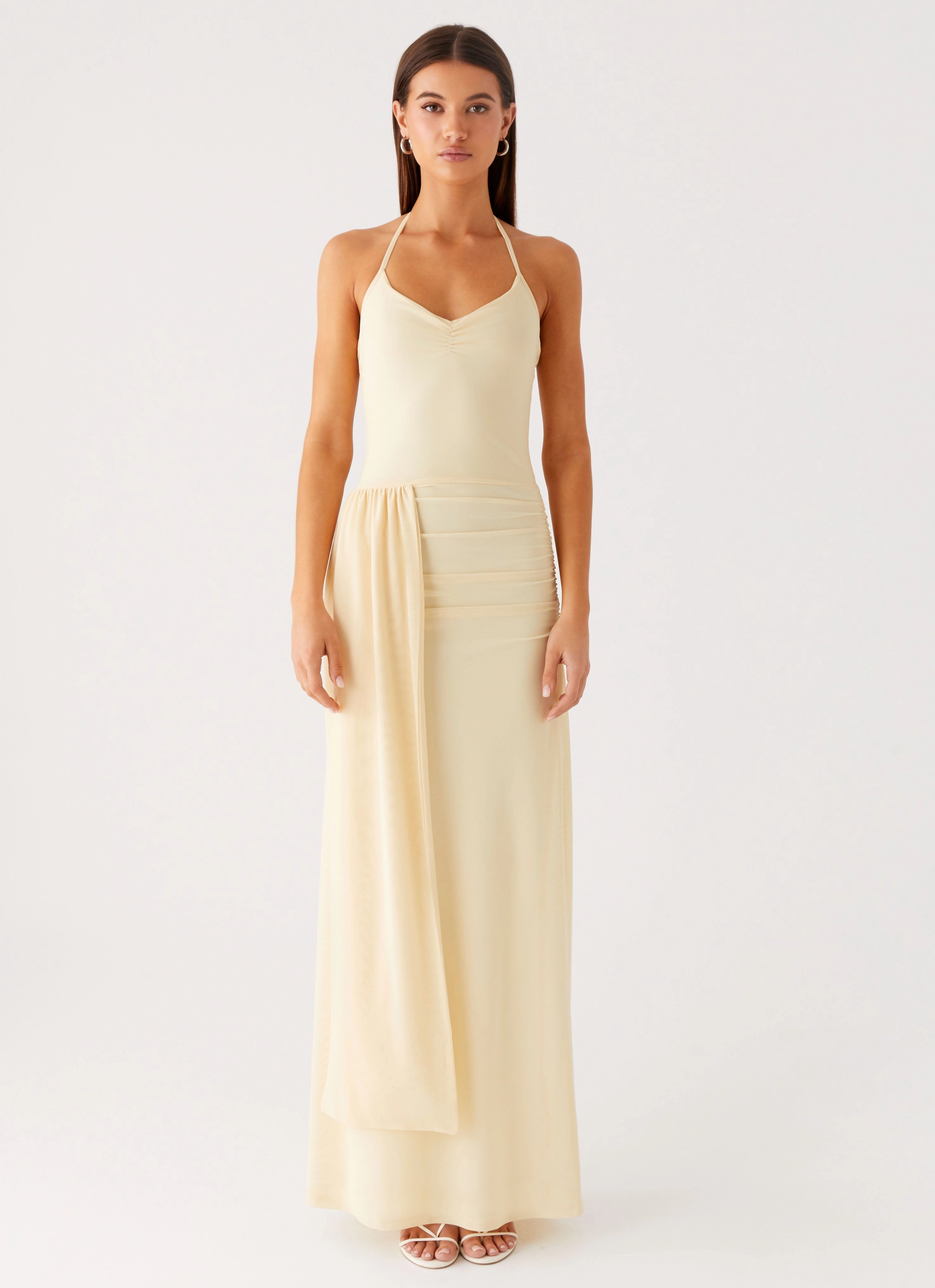 Professional Look Signal Halter Maxi Dress - Sunny Yellow