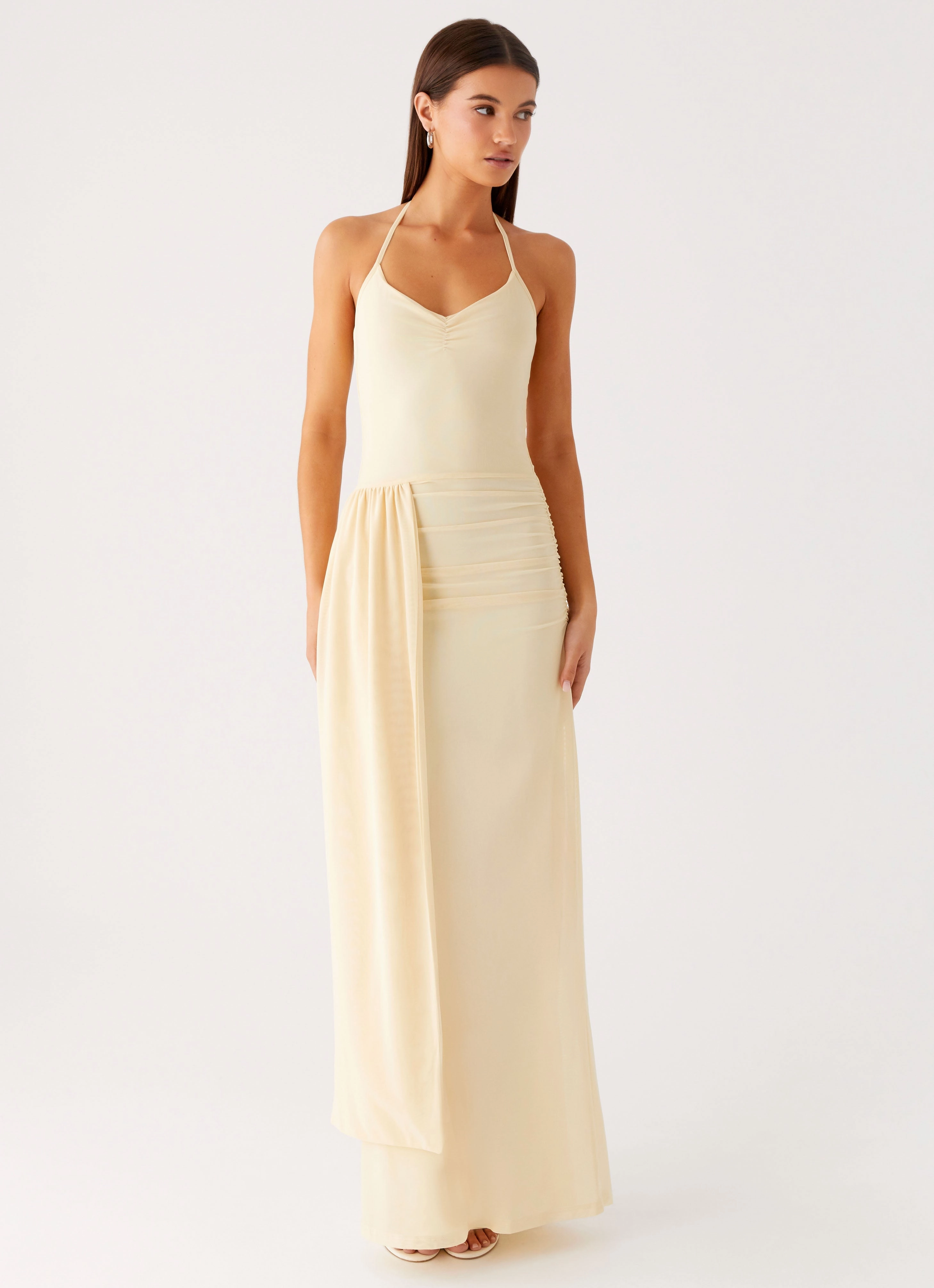Signal Halter Maxi Dress - Sunny Yellow Fresh Texture