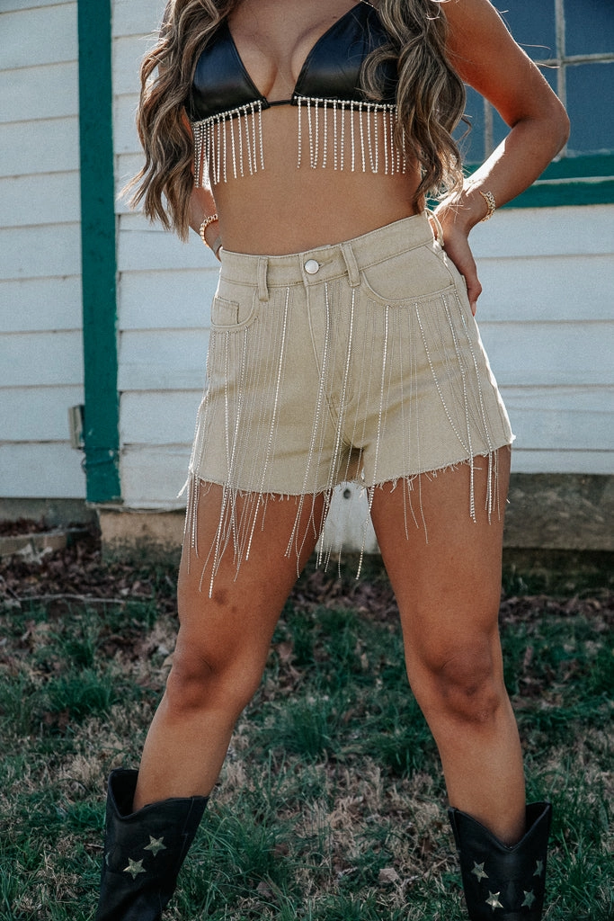 Wild West Rhinestone Fringe Shorts- Tan Outfit Base