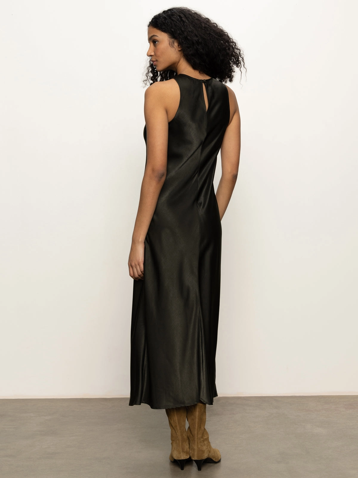 Everyday Satin Dress Black Olive QuickPackFoldableDesign