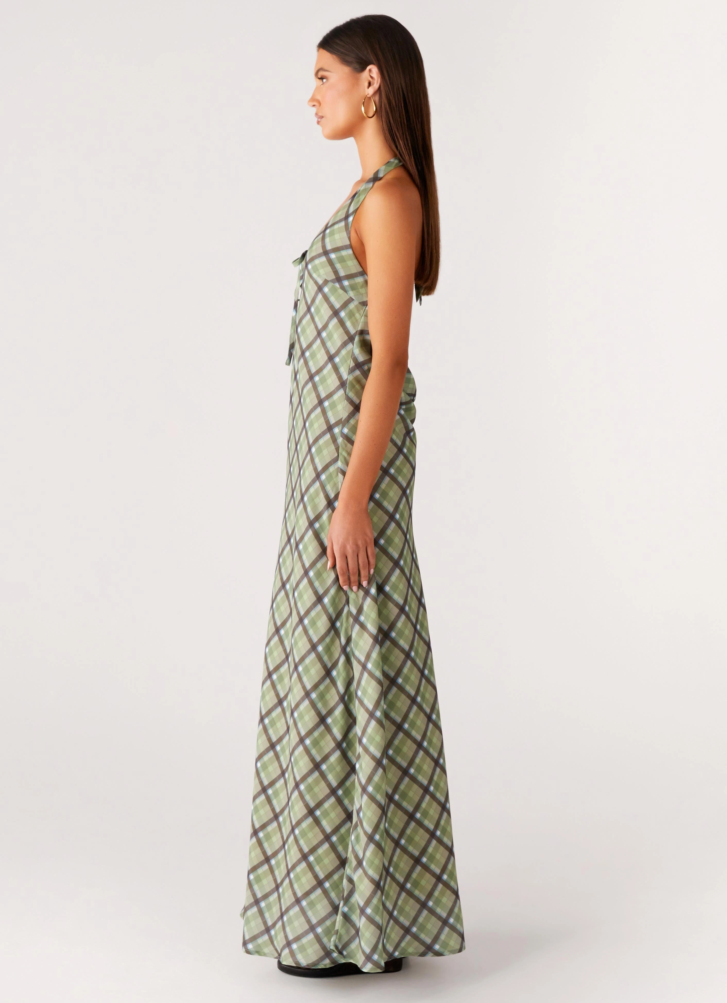 Glossy Fabric Charming Fit Coralie Maxi Dress - Cedar Check