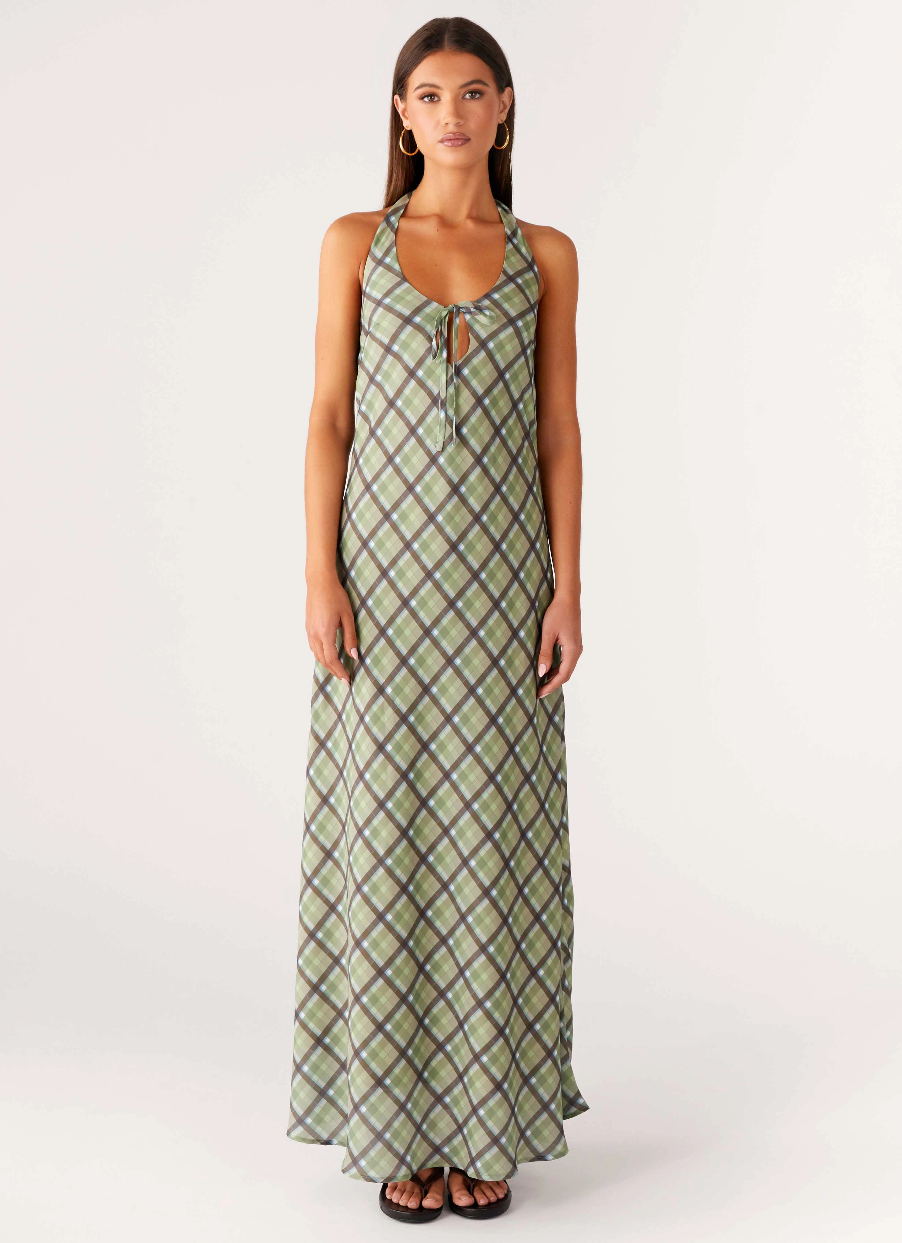 breathable-mesh Relax Tones Coralie Maxi Dress - Cedar Check