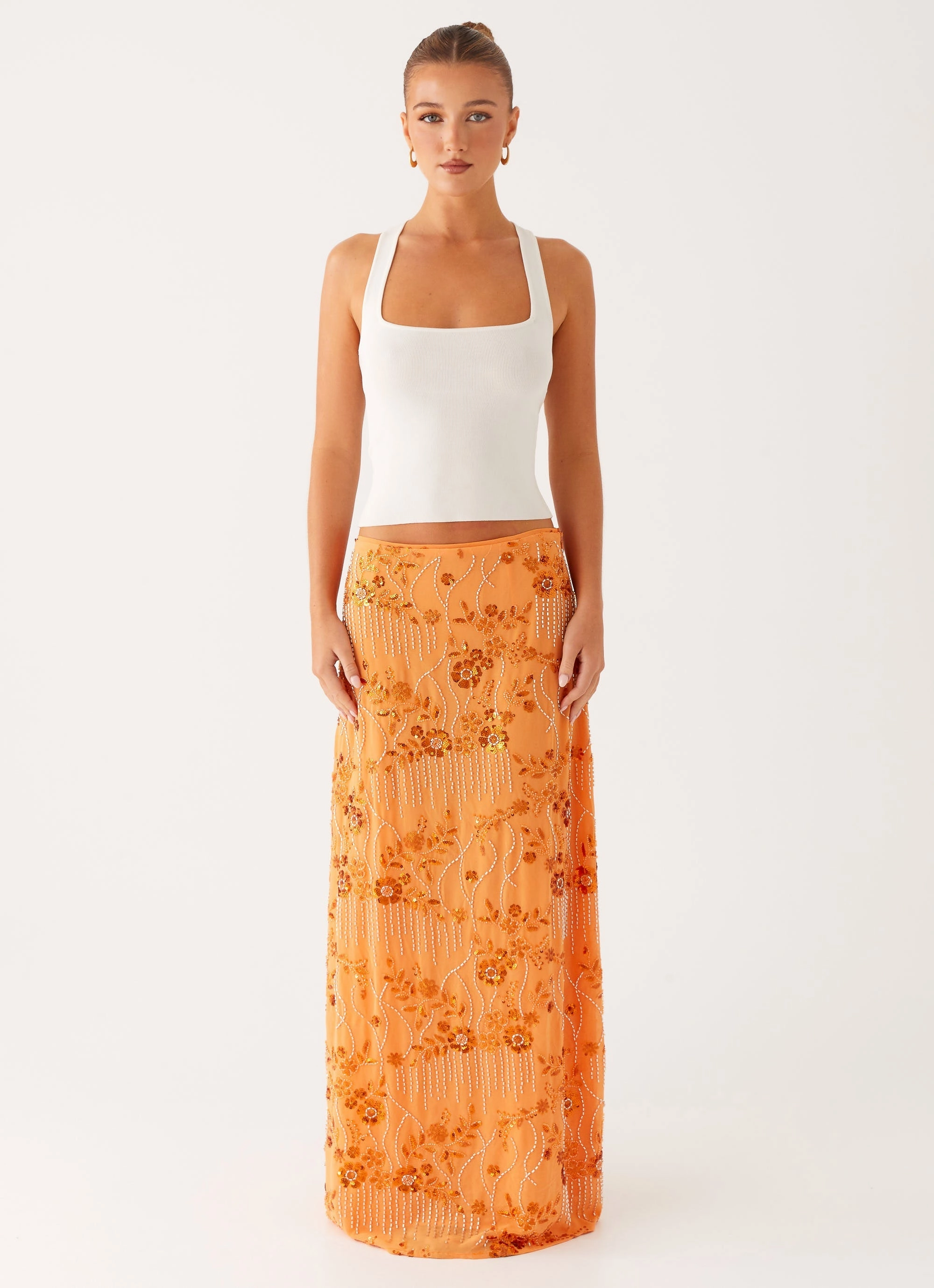 Classic Design Corinna Low Rise Sequin Maxi Skirt - Orange