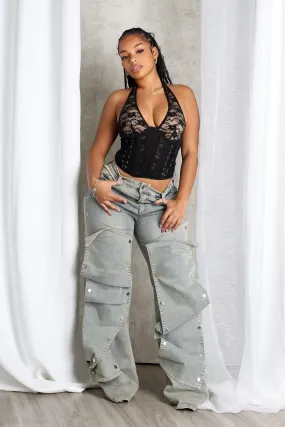 Corsabella Mesh Lace Halter Corset Top Timeless Cut NonRestrictive Fit