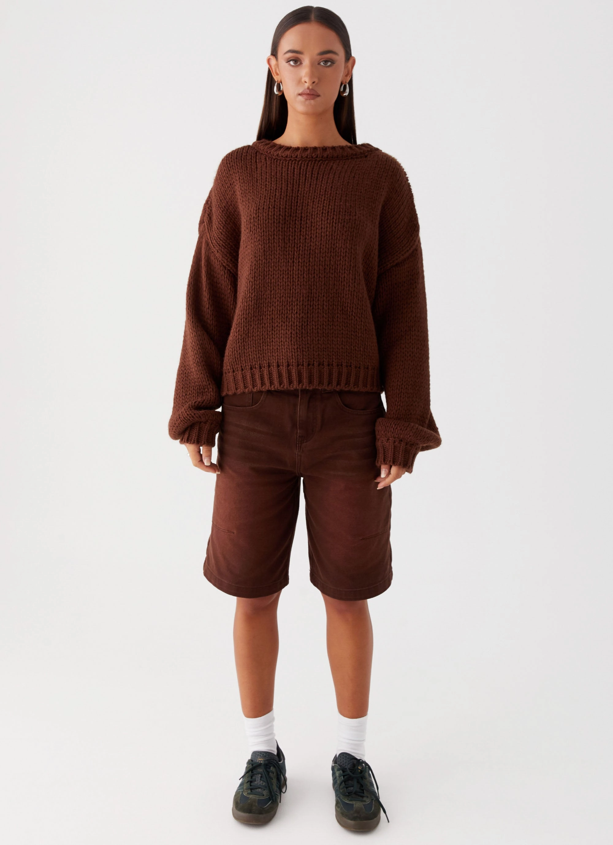 Wind Blocking Fabric Autumn Wear Costella Knit Sweater - Brown