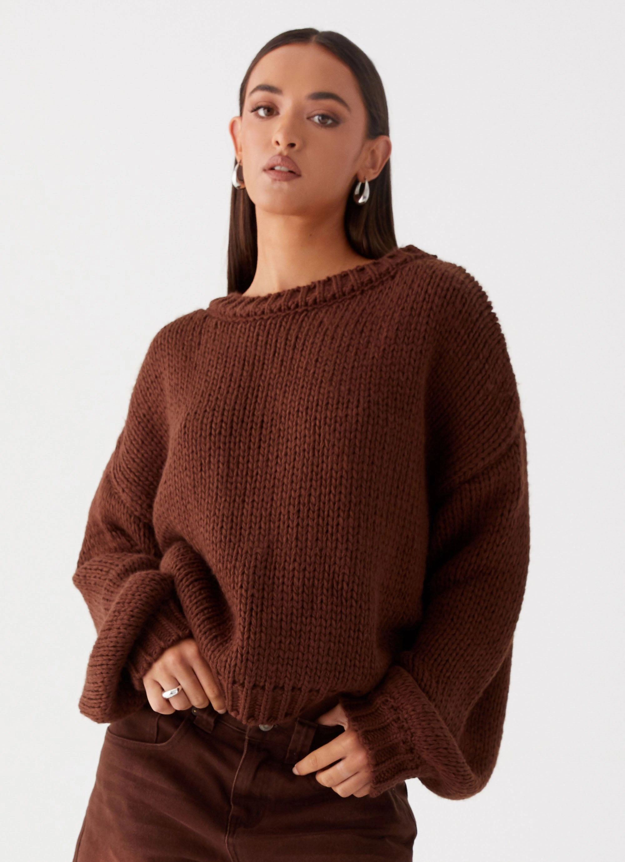 Costella Knit Sweater - Brown Reinforced Elbow Patches
