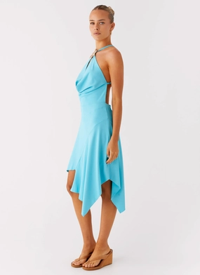 Salt Kiss Midi Dress - Turquoise Satin Layers