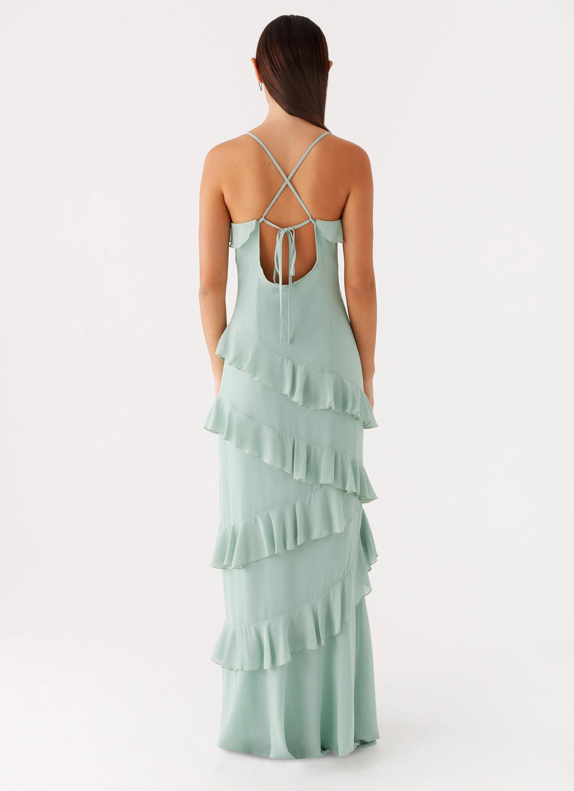 Silky Form Glossy Detail Country Club Maxi Dress - Sage