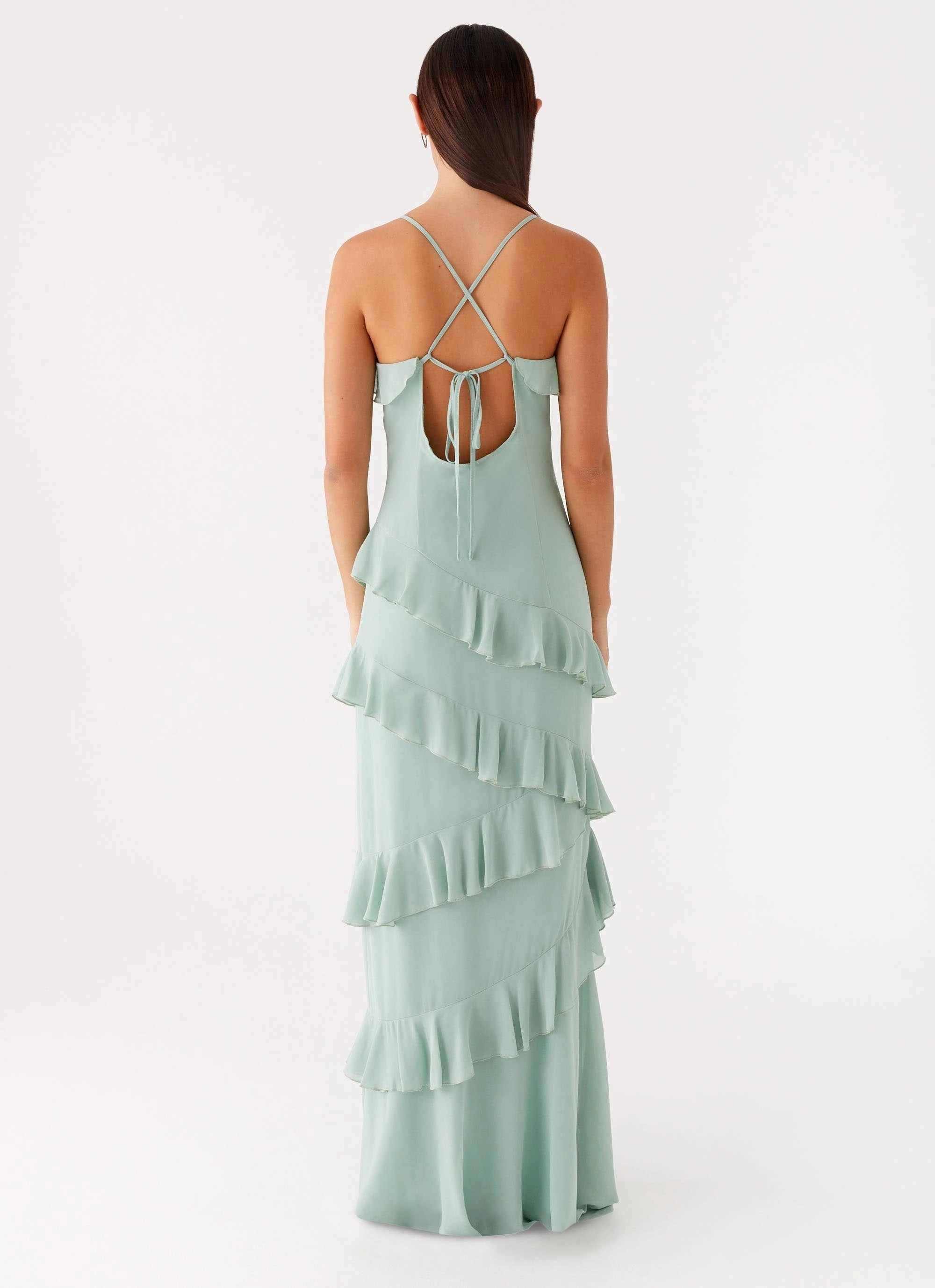 Drawstring-Closure Elegant Piece Country Club Maxi Dress - Sage