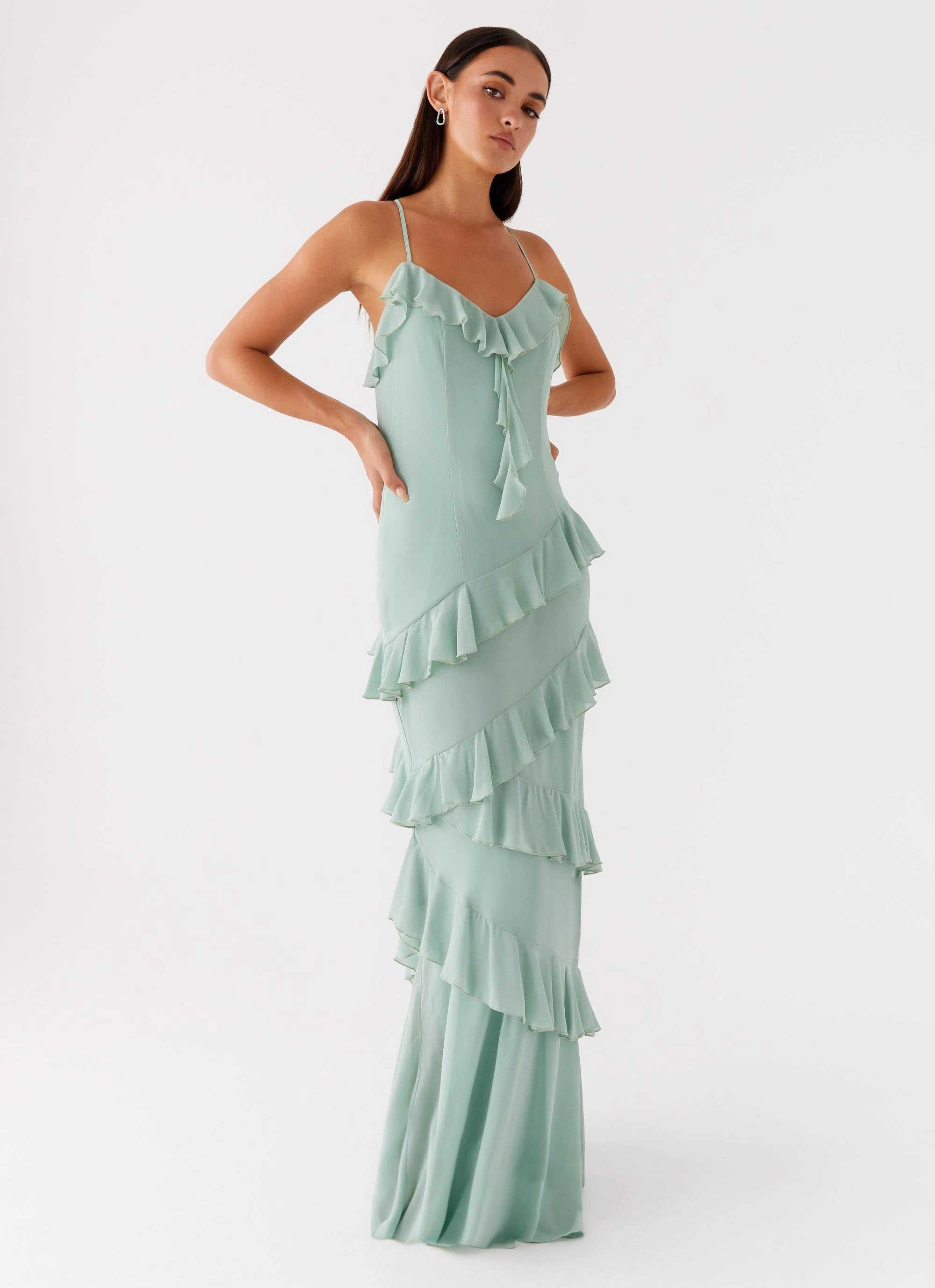 Side Ruching Country Club Maxi Dress - Sage