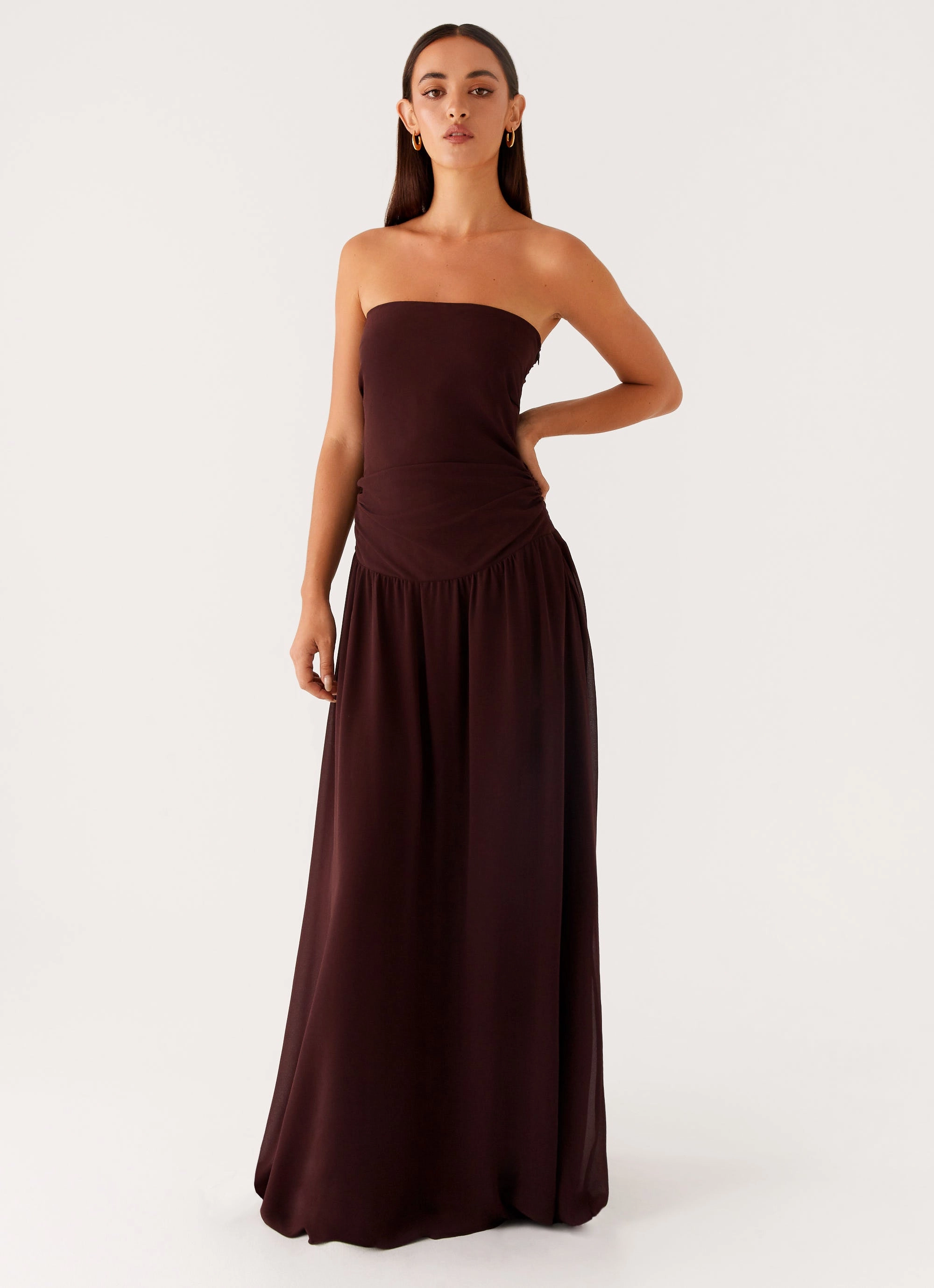 Radiant Mood Perfect Look Covia Strapless Maxi Dress - Dark Chocolate