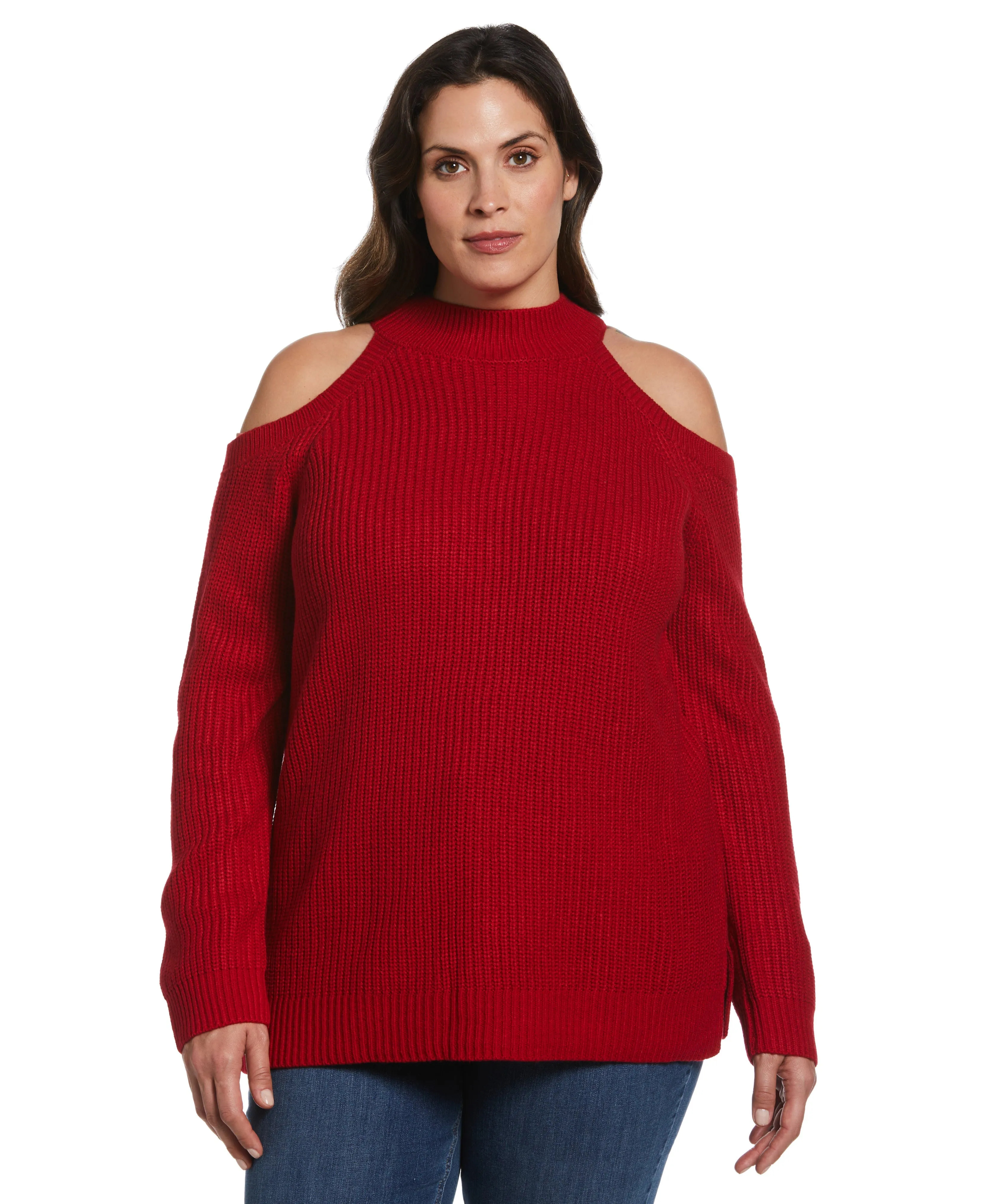Low Profile Waistband Integration Quick Dry Material Plus Size Cold Shoulder Sweater Tunic