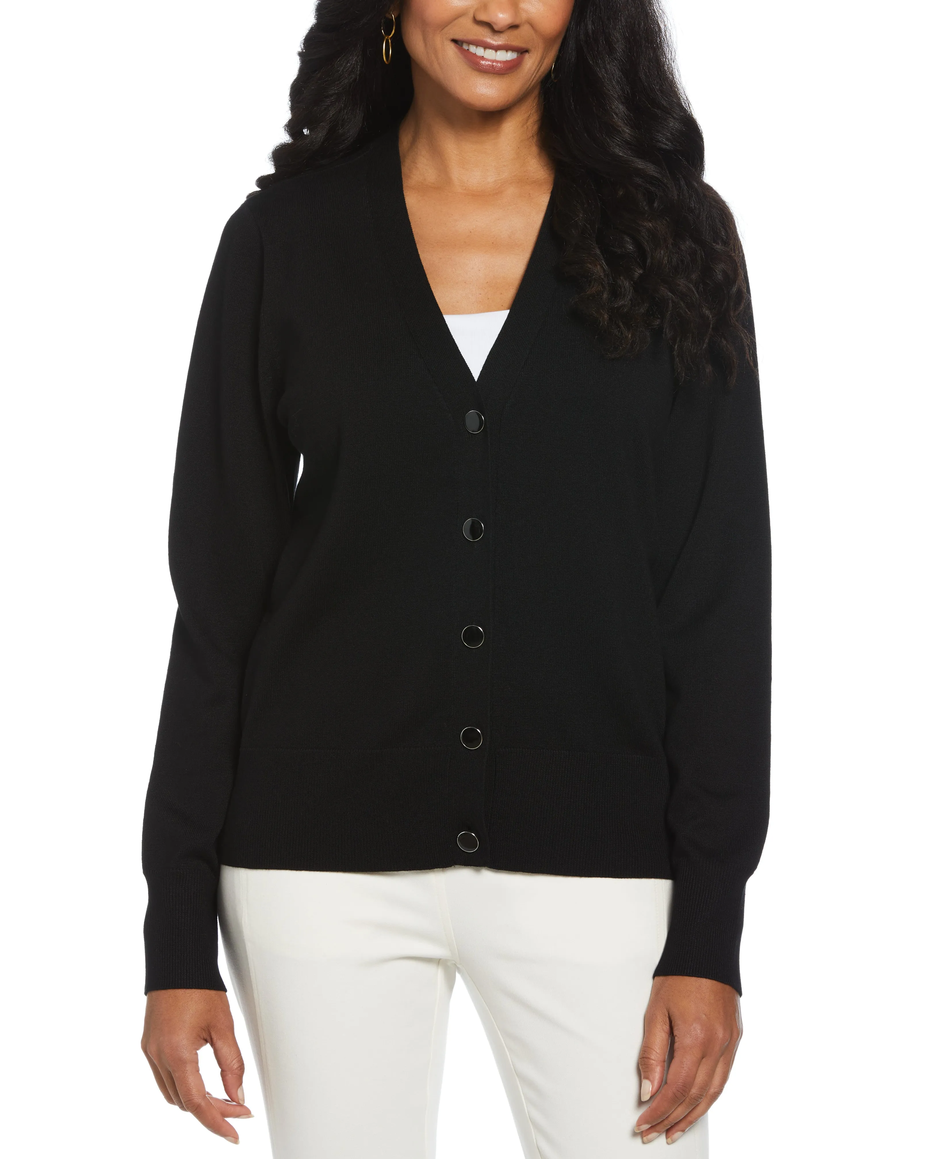 Enamel Button Cardigan Sweater Tear Resistant Fiber Blend