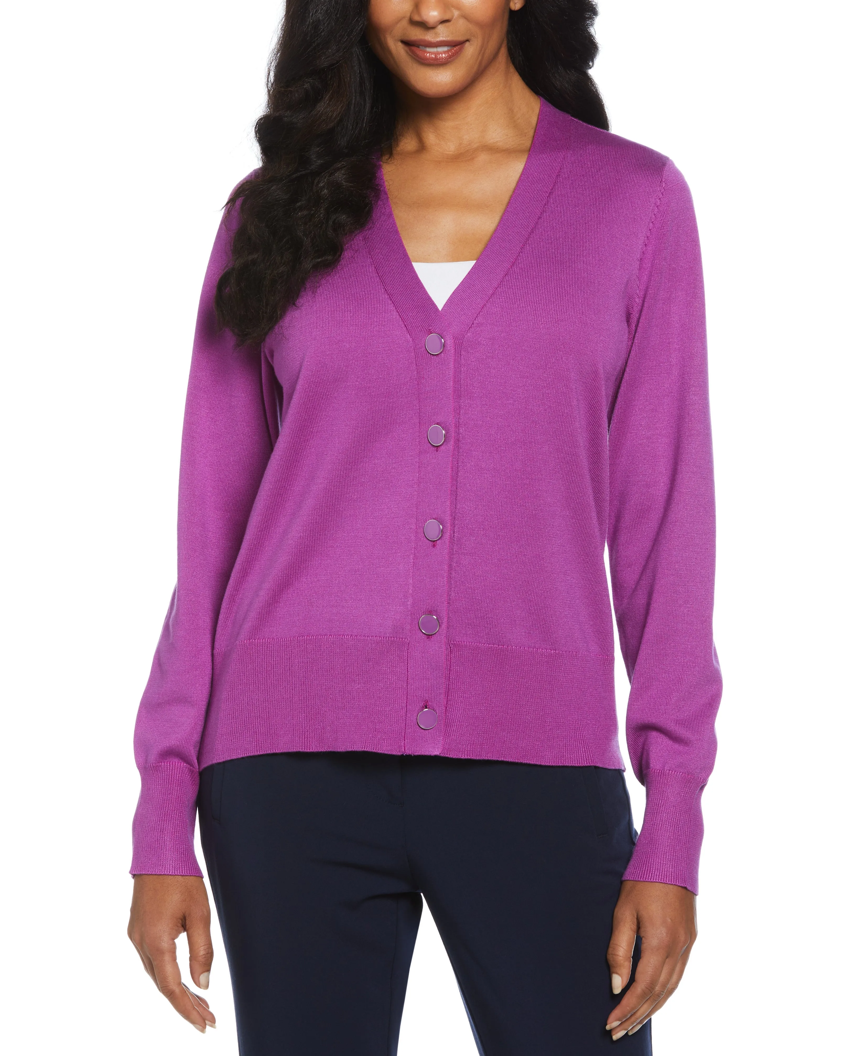 DoubleStitched Enamel Button Cardigan Sweater