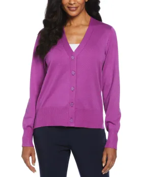 Cozy Wearable Flex Knit Ribbing Enamel Button Cardigan Sweater