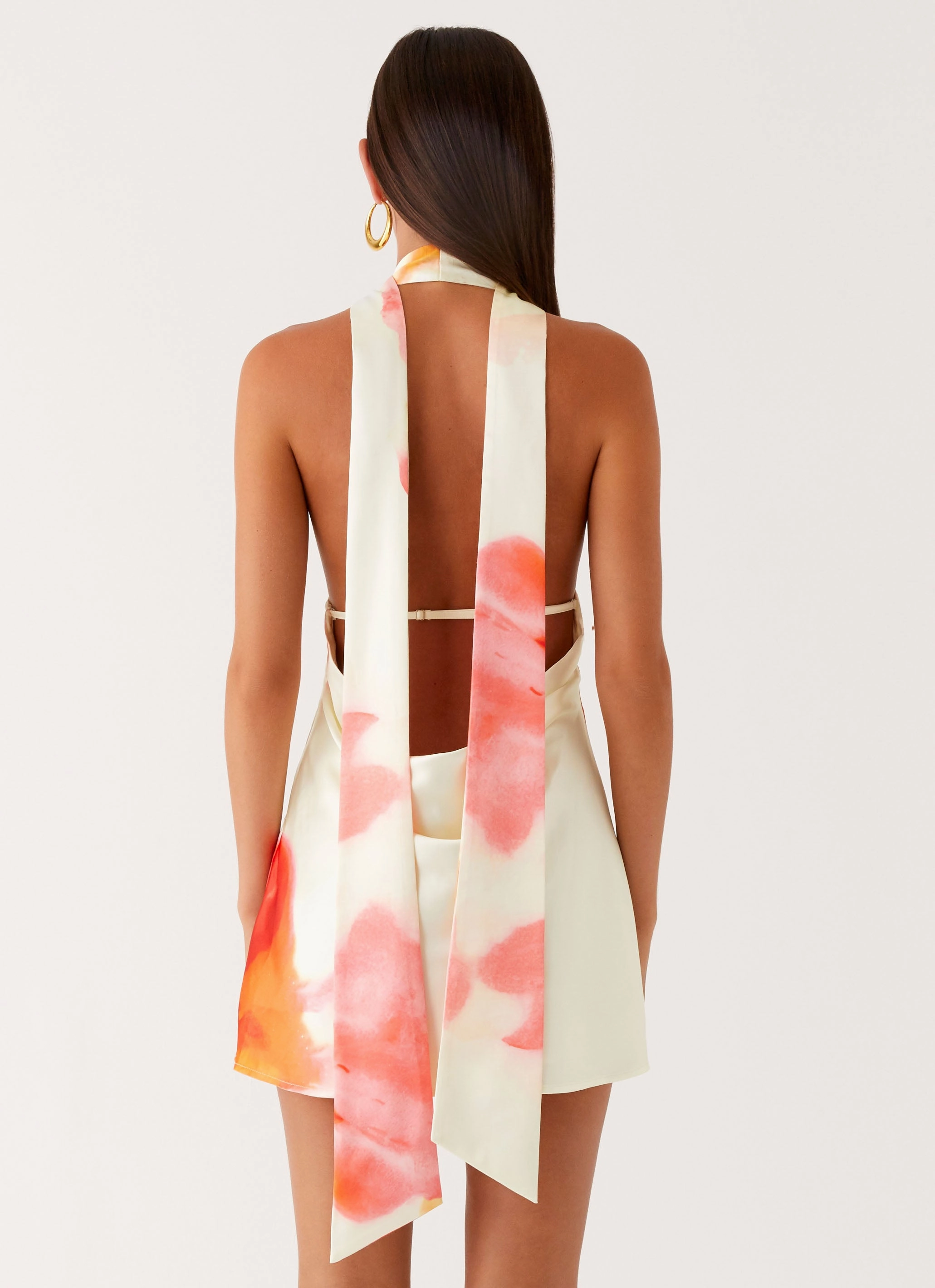 WideCollarDesign Alicia Satin Halter Mini Dress - Mimosa Blossom