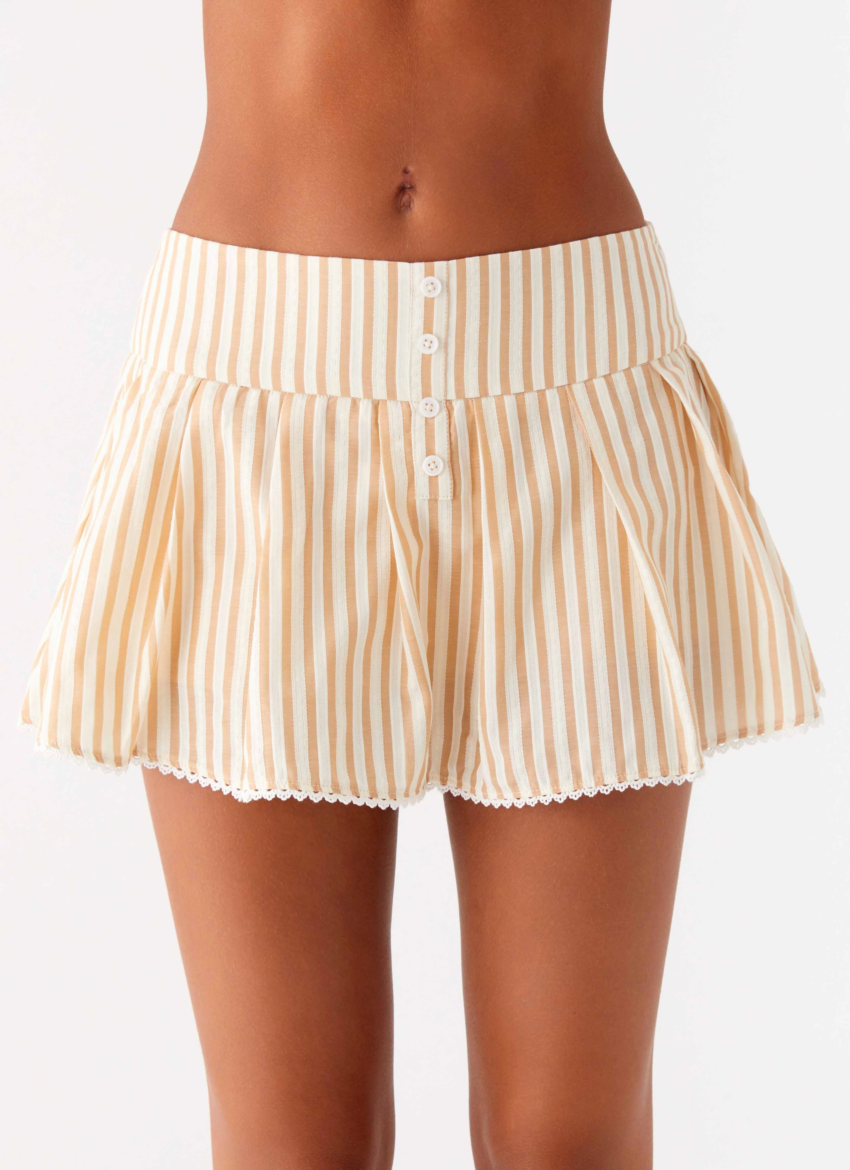 Relaxed Comfort Oliviana Pleated Mini Skort - Taupe Stripe