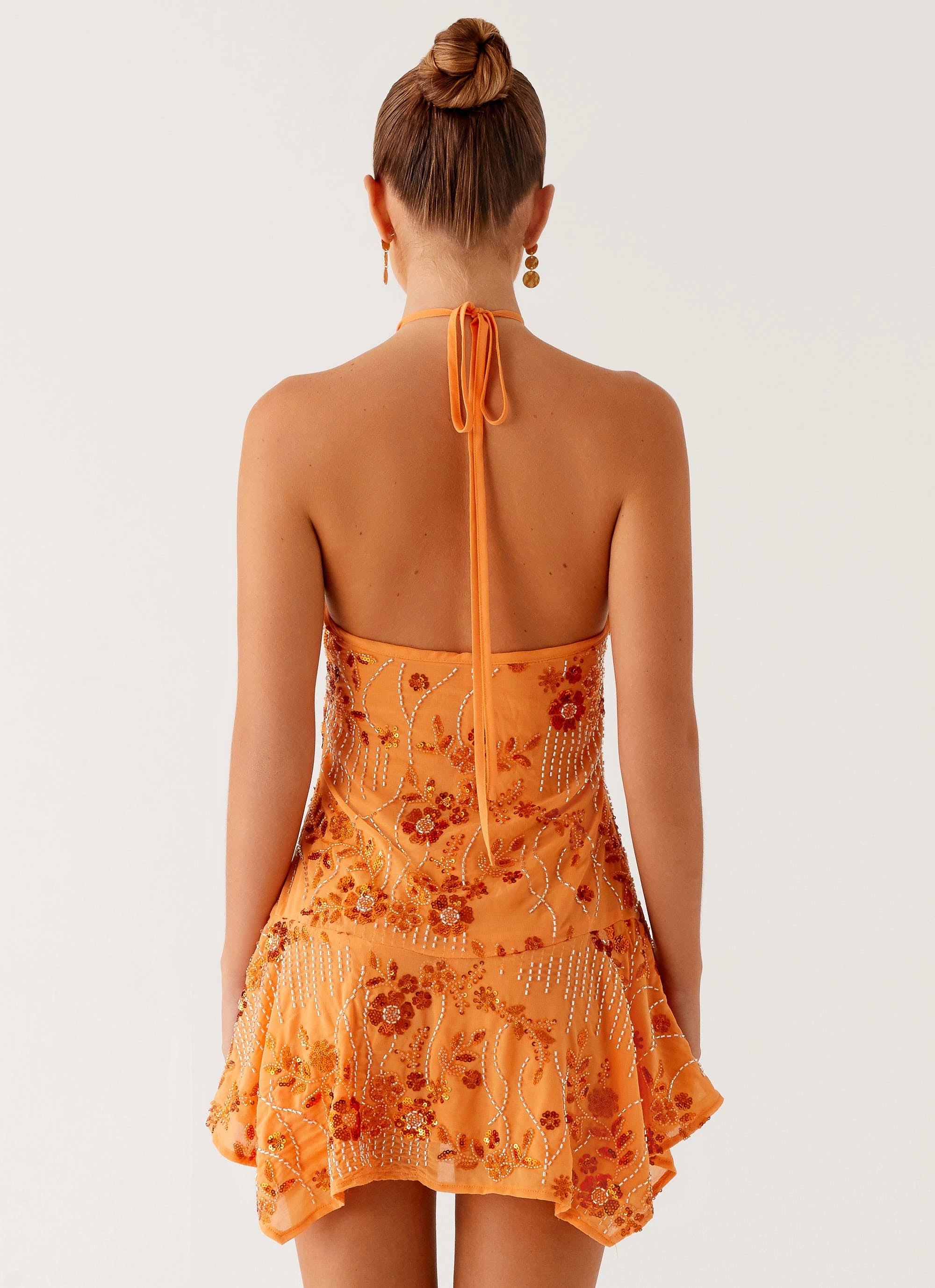 Trend Focused Ampolia Halter Mini Dress - Orange