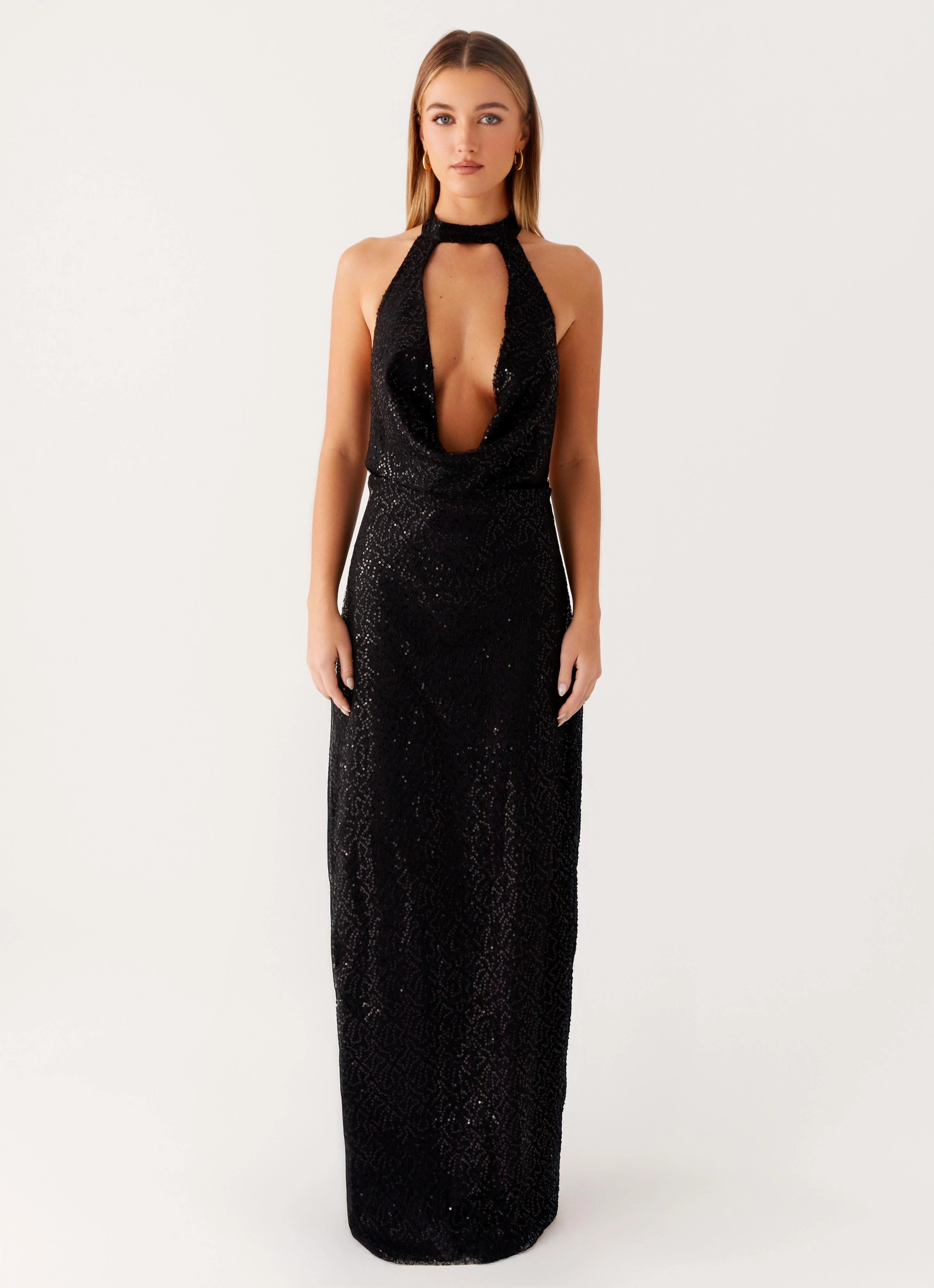 Flowy Layers Empire Sequin Maxi Dress - Black