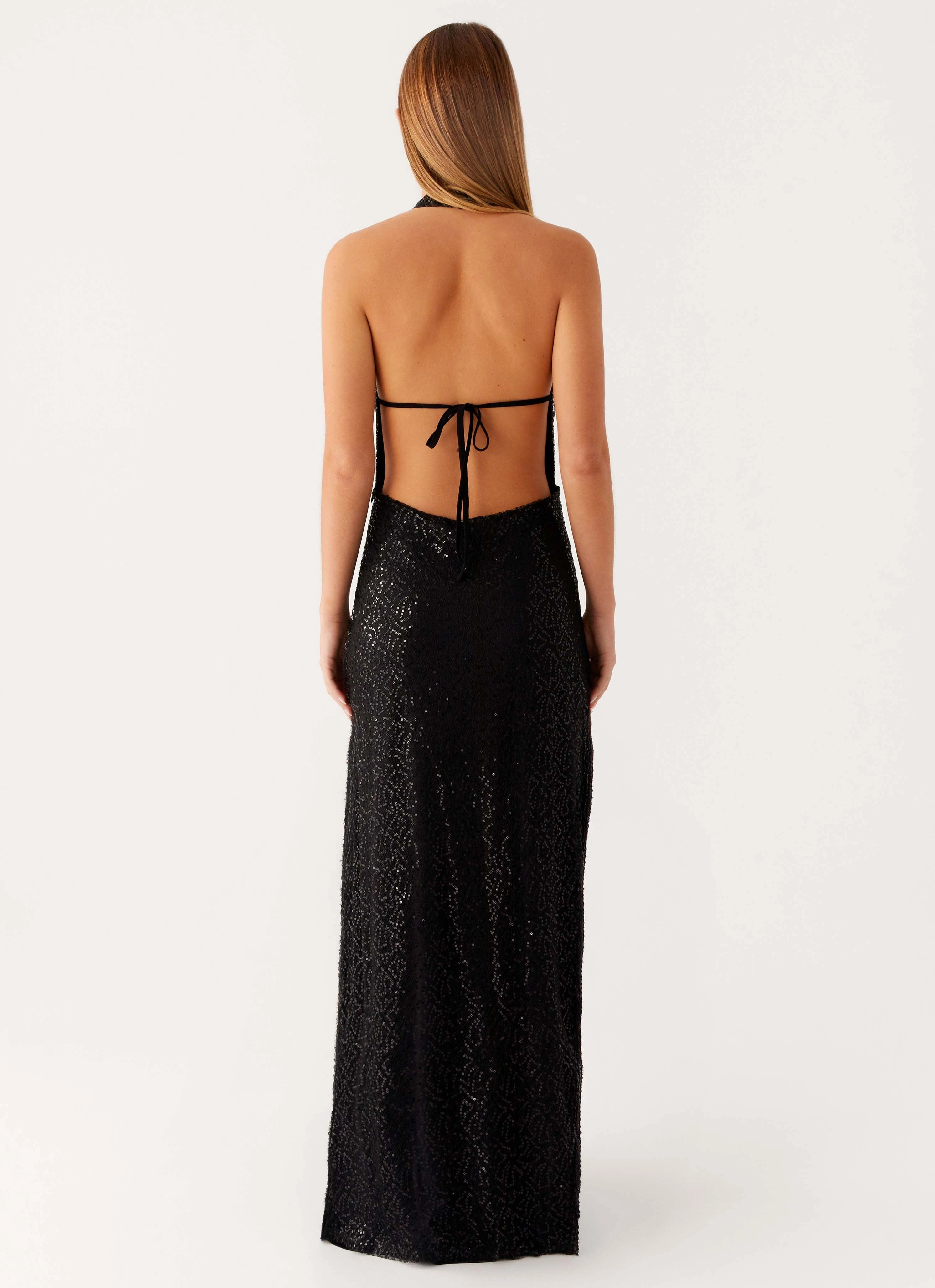 Seasonal Layering Empire Sequin Maxi Dress - Black