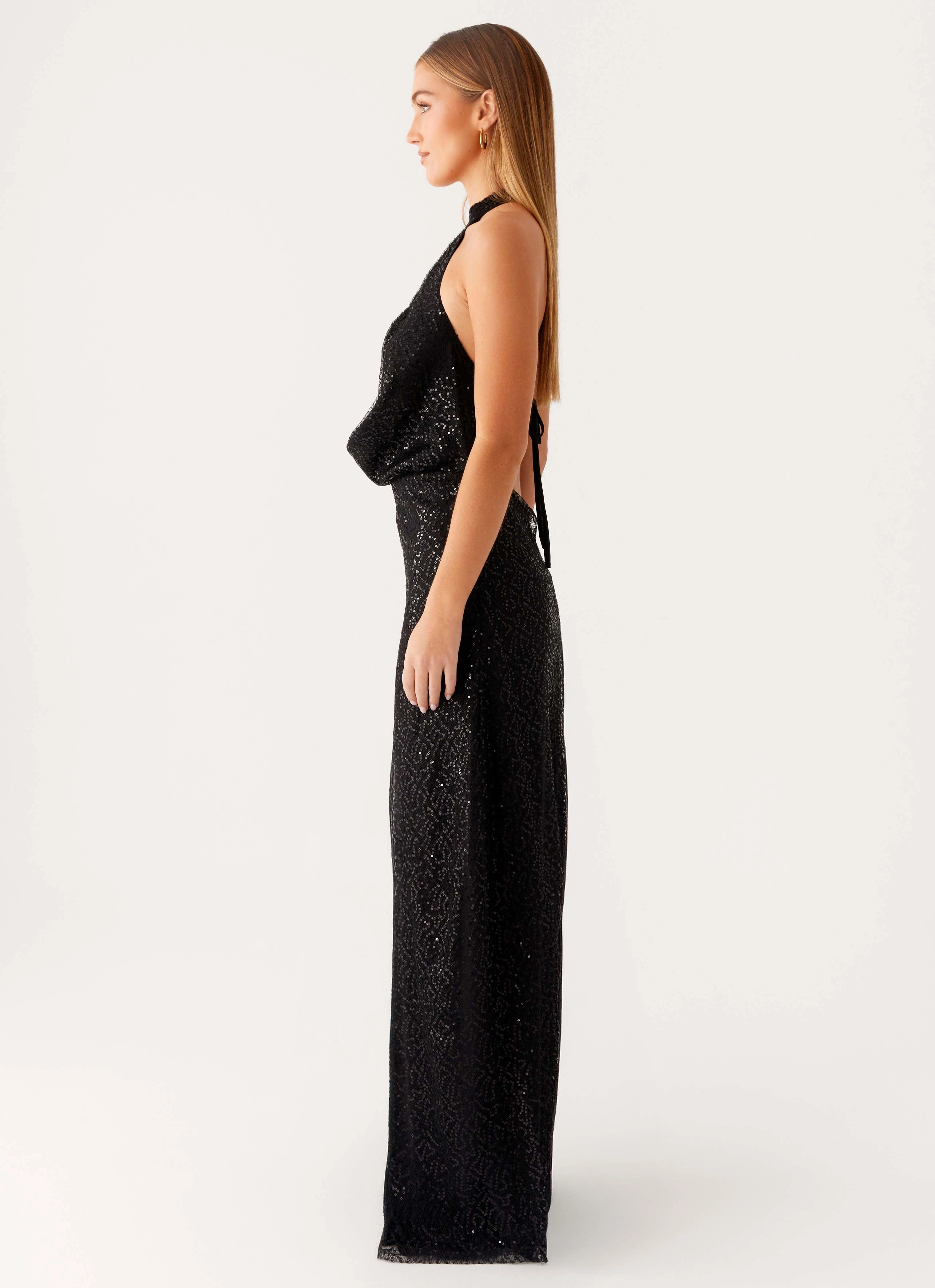 Chill Style Empire Sequin Maxi Dress - Black