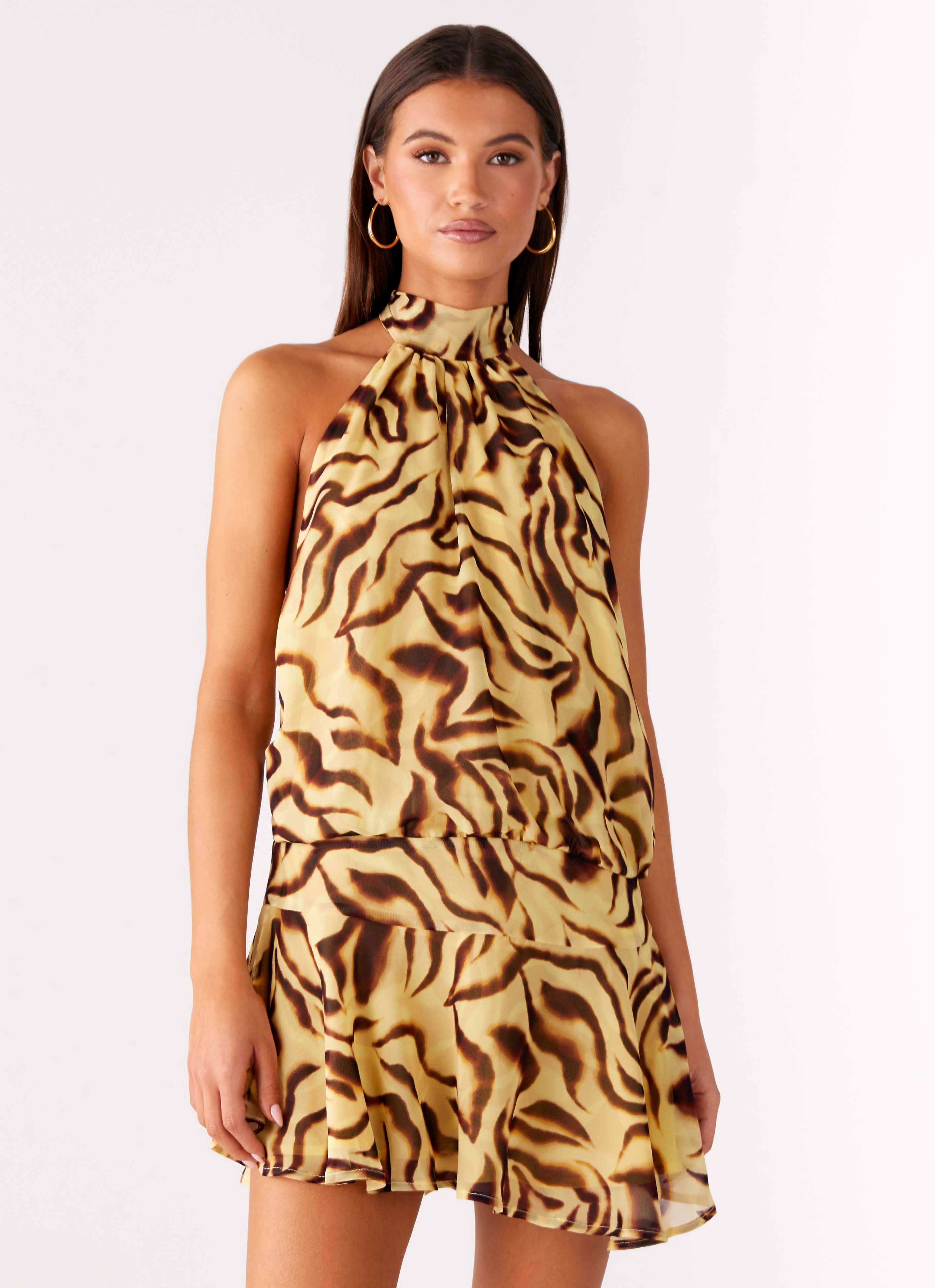 Zulla Backless Mini Dress - Laguna Print Layered-Sleeve Bright Vibe