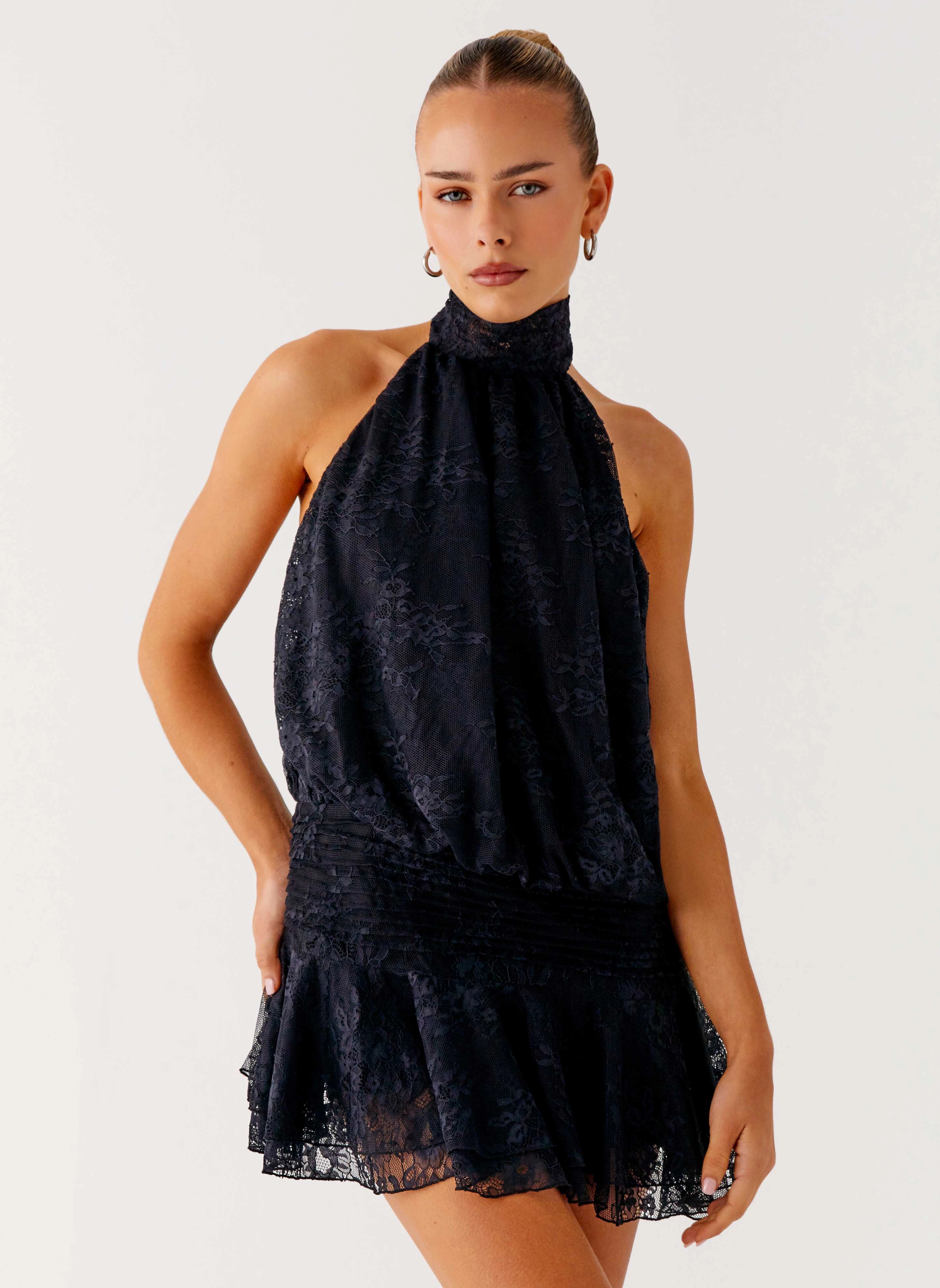 Chic Spirit Willow Lace Mini Dress - Black Lace