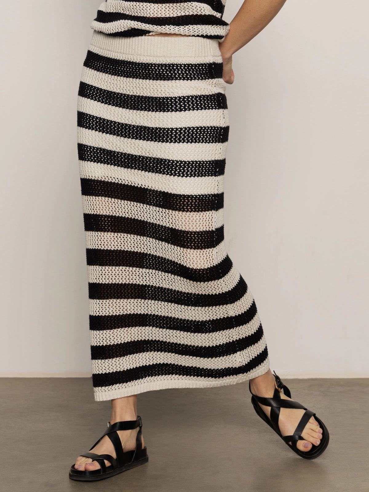 Crochet Sweater Skirt Black Chalk Stripe Contrast Stitching