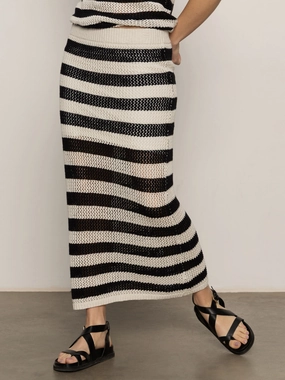 Crochet Sweater Skirt Black Chalk Stripe Contrast Stitching