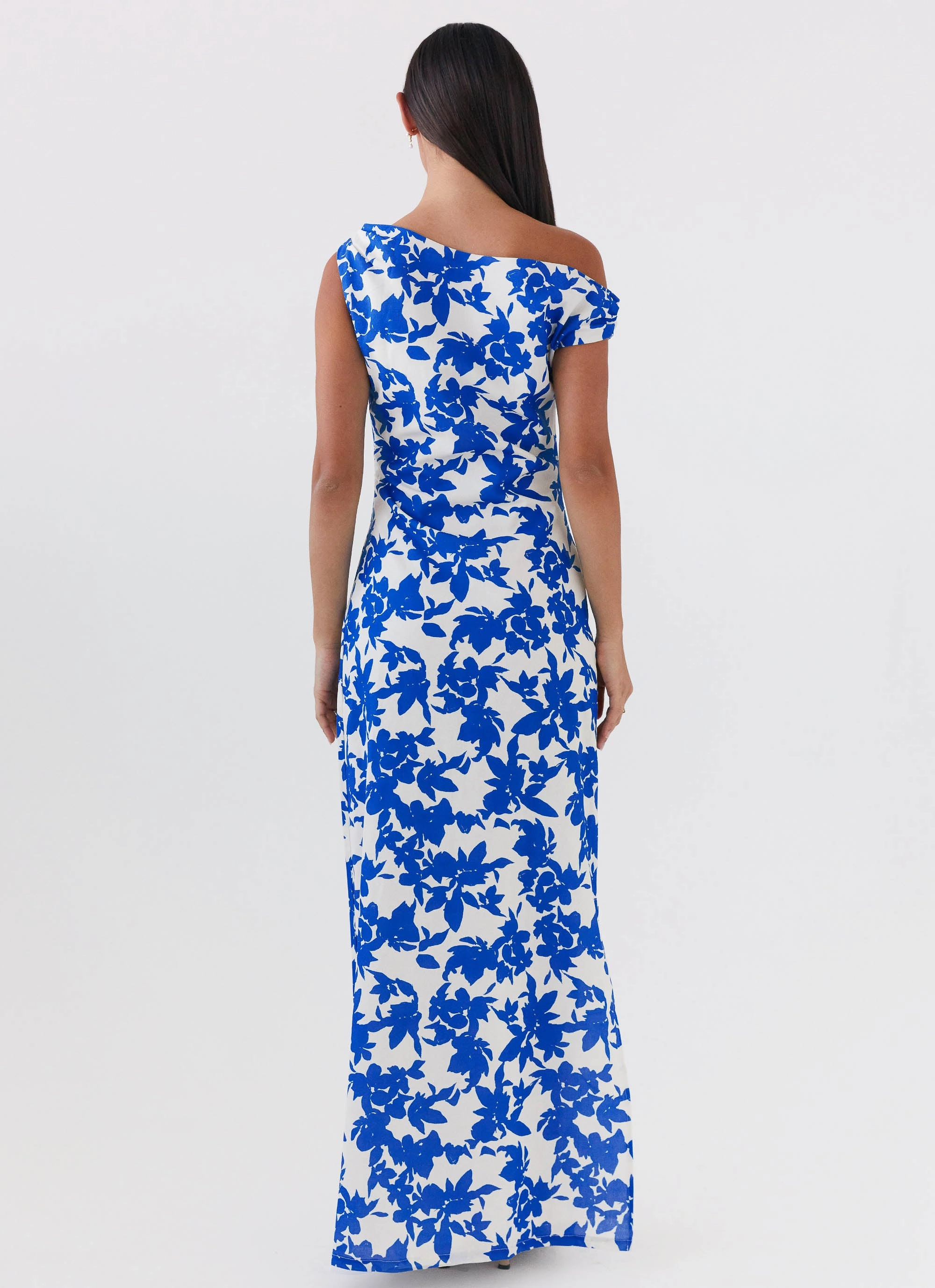 Pyper Off Shoulder Maxi Dress - Blue Floral MoistureWickingTechnology