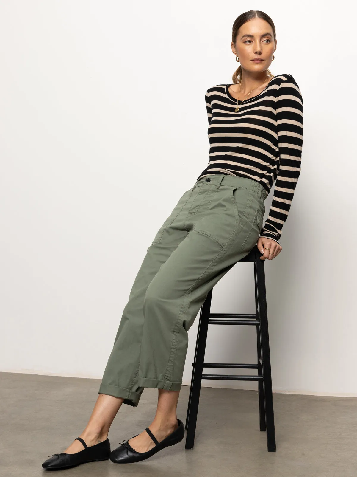 Cruiser Chino Semi High Rise Pant Dark Spruce Adjustable Waist