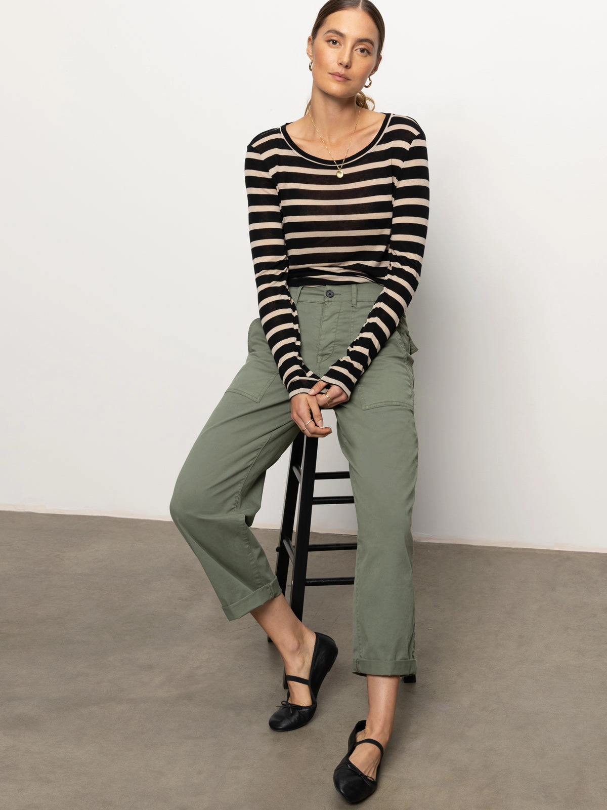 Cruiser Chino Semi High Rise Pant Dark Spruce DoubleStitched Construction