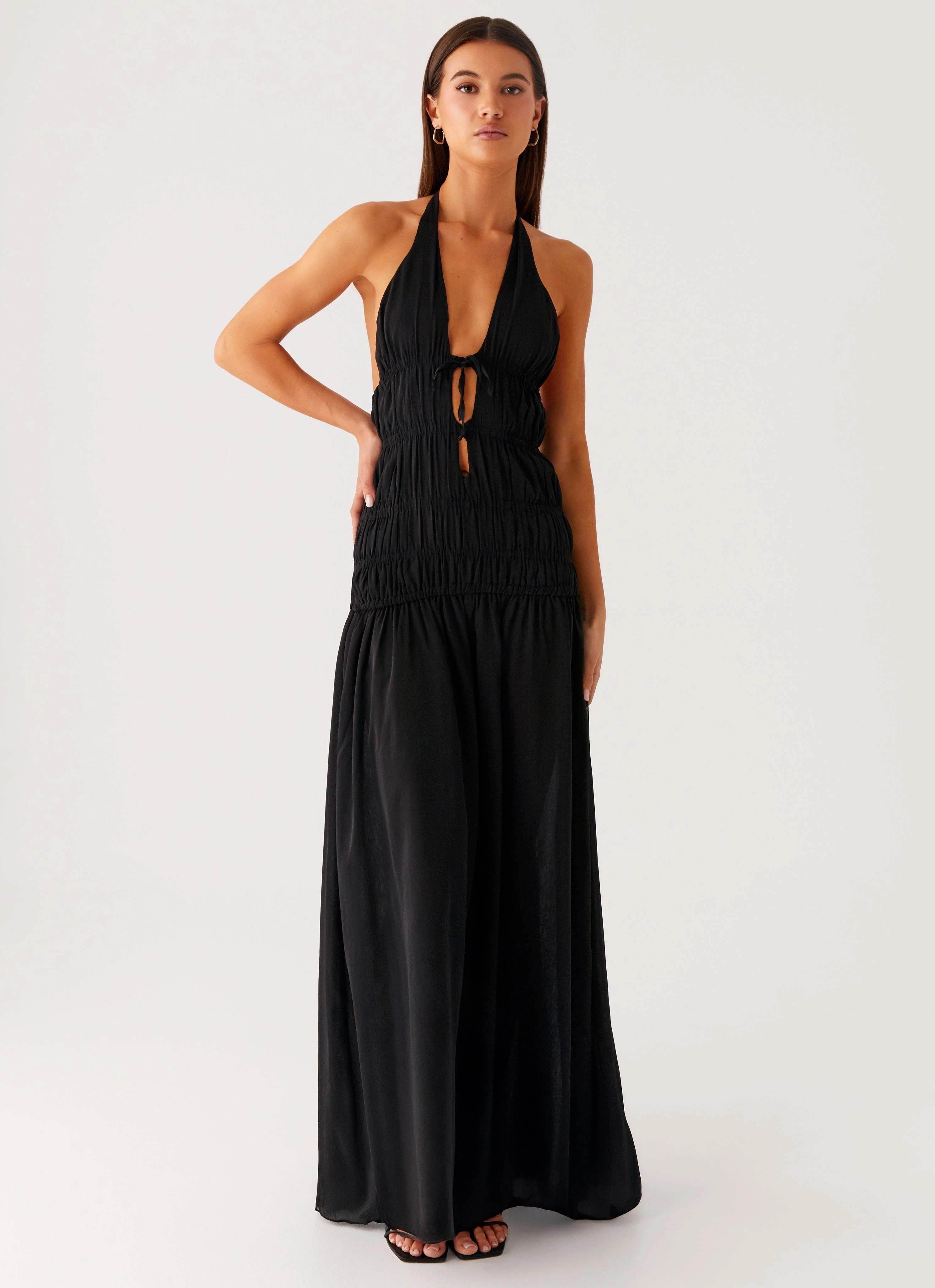 Texture Rich Shore Time Dione Halter Maxi Dress - Black