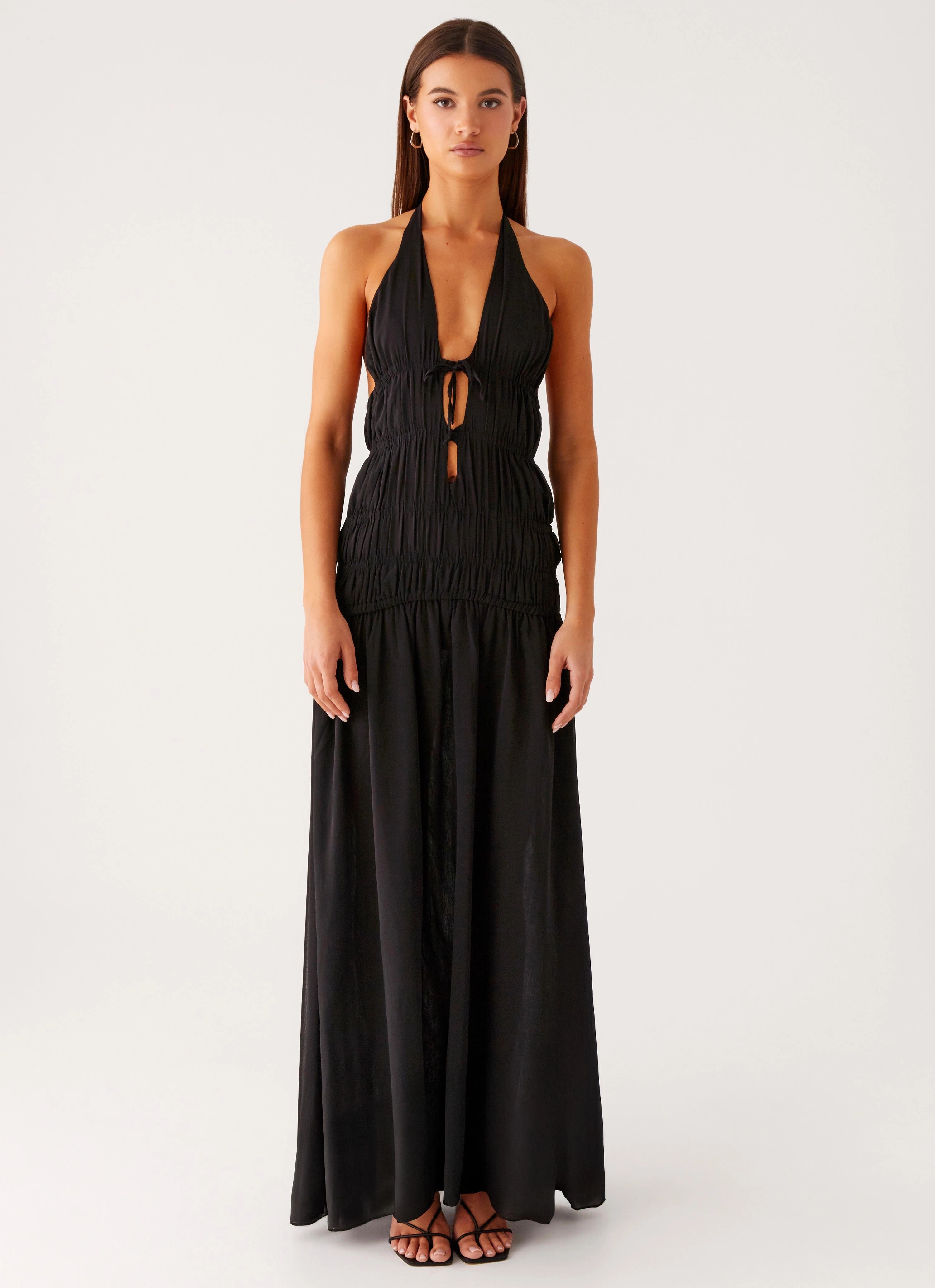 All-Season Wear Dione Halter Maxi Dress - Black