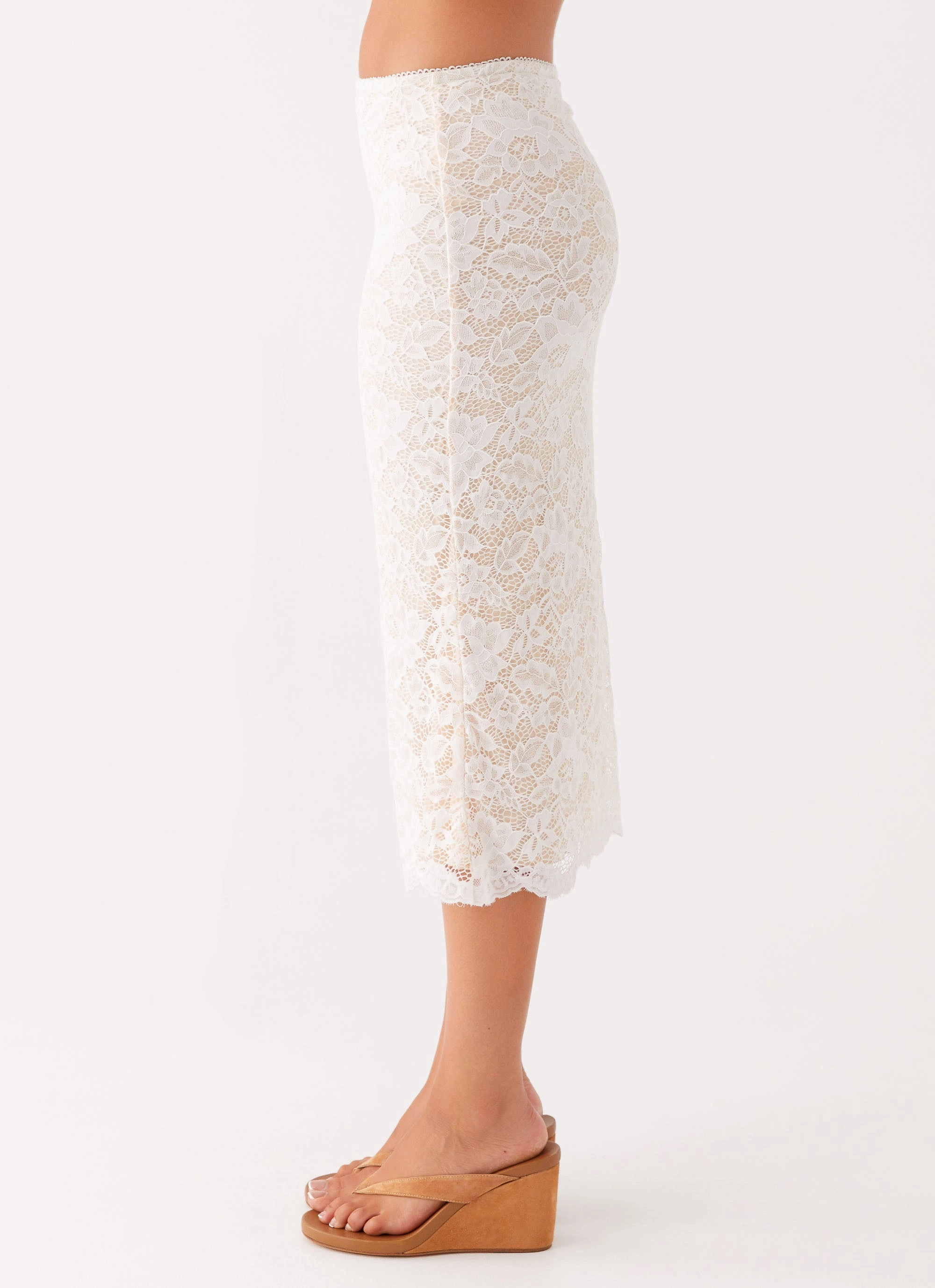 Crystal Clear Lace Midi Skirt - Ivory Outfit Diary Polished Fit