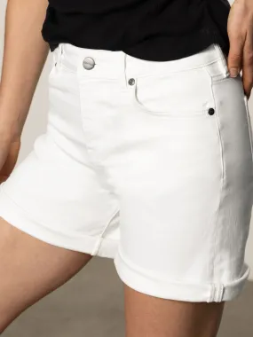 Laser Cut Perforations Cuffed Denim Short White Slim Profile Engineering