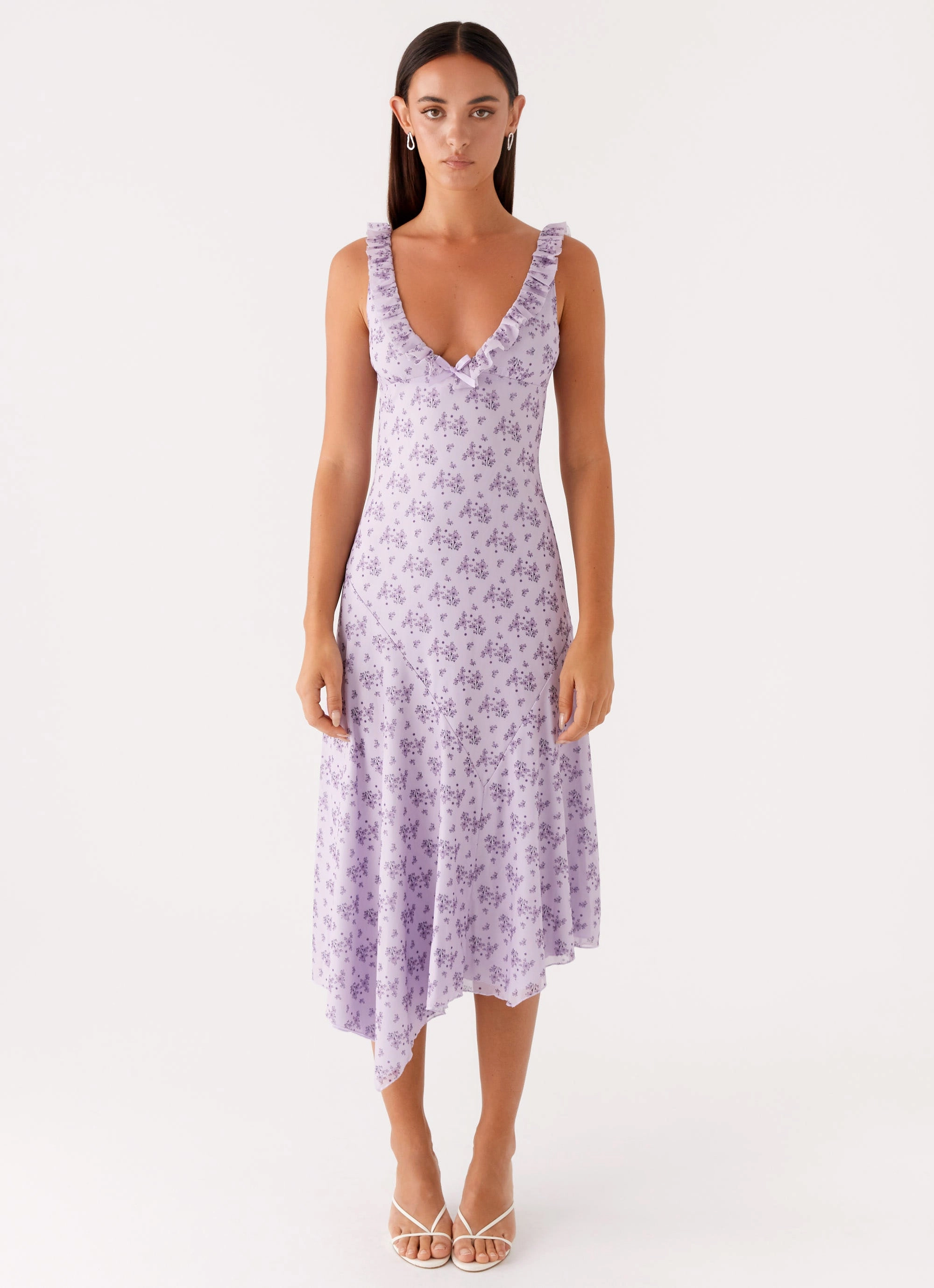 Peplum-Style Decorative-Design Asteri Midi Dress - Lavender Meadow