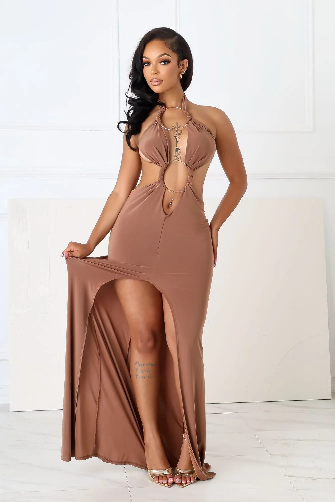 Nexus Halter O Ring Maxi Dress Subtle Motion Standout Feature