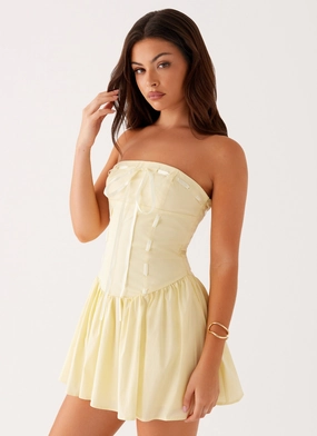 Kienna Strapless Mini Dress - Yellow ruffle trim